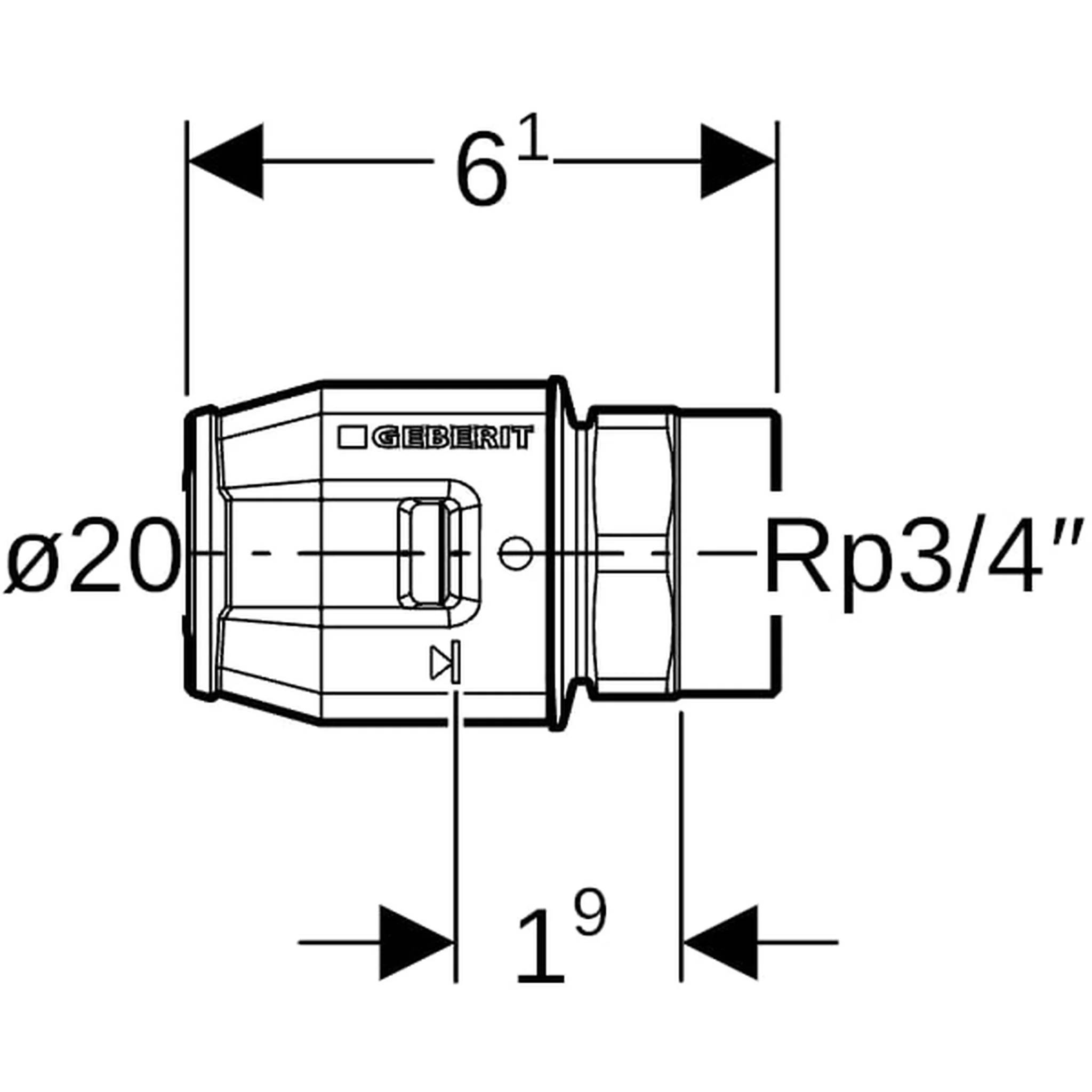 Geberit GE PushFit Übergang IG, Messing, d20mm x Rp3/4, 10 Stk.