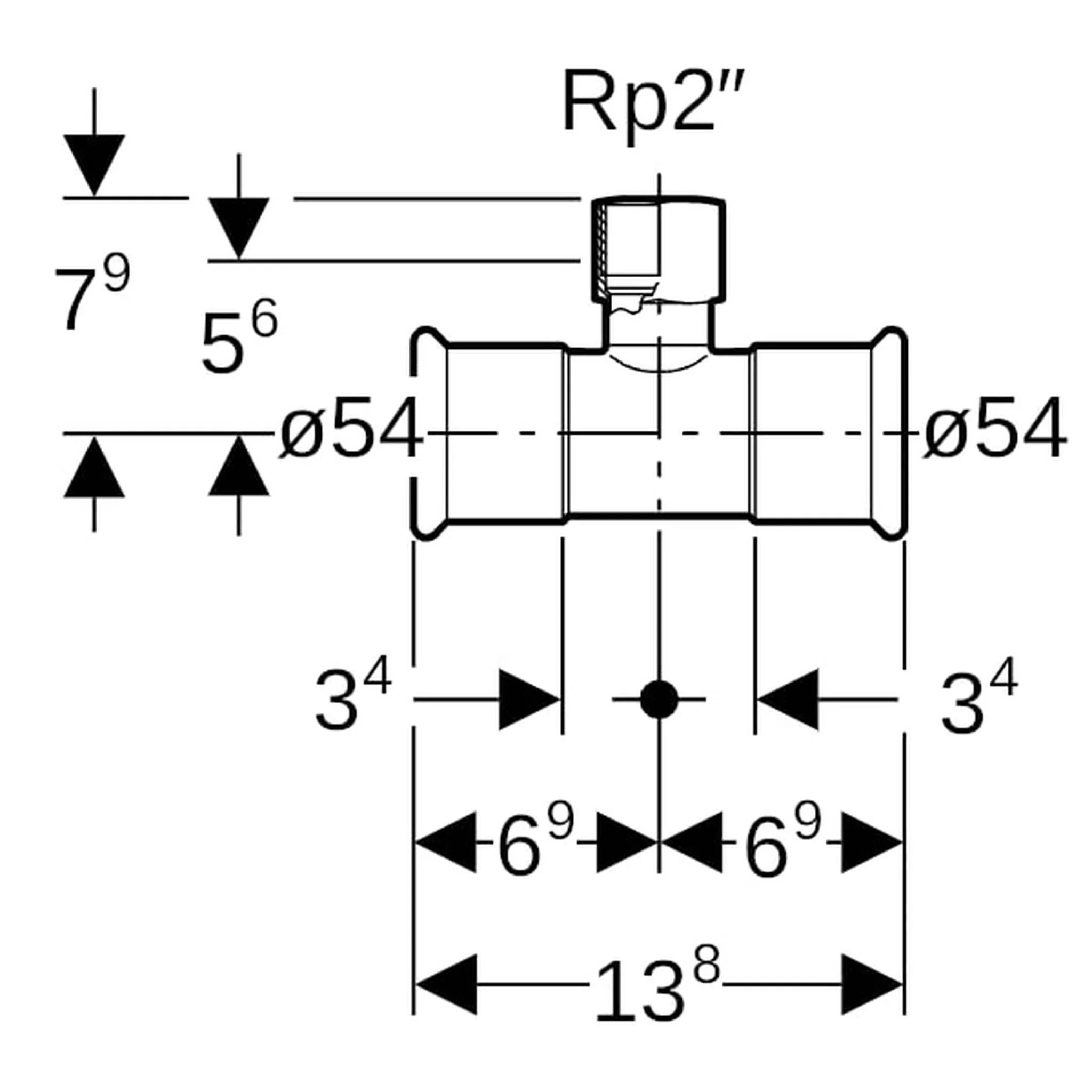 Geberit GE Mapress, C-Stahl, T-Stück mit Abgang, d54 x Rp2 x 54mm, verzinkt, 1 Stk.