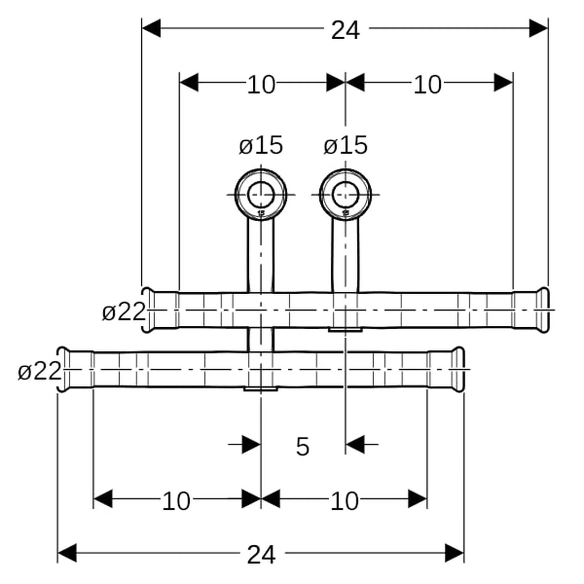 Geberit GE Mapress, C-Stahl, Heizungsanschluss-Set, VL/RL, mit Eck-Klemmverschraubung, d22 x 15mm, 1 Stk.