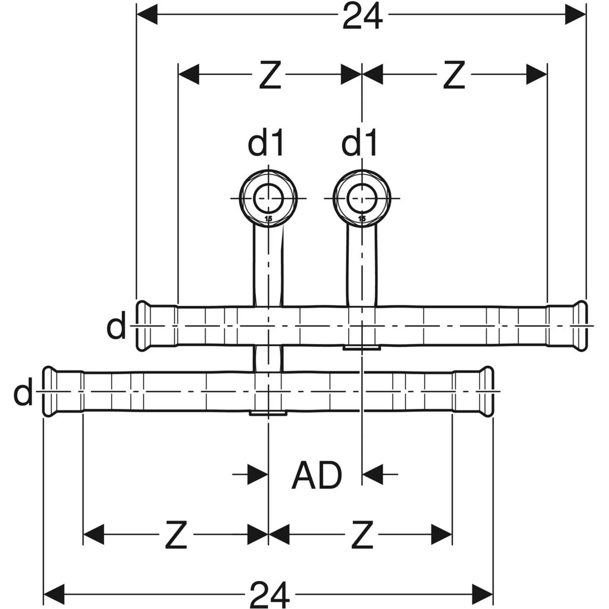 Geberit GE Mapress, C-Stahl, Heizungsanschluss-Set, VL/RL, mit Eck-Klemmverschraubung, d22 x 15mm, 1 Stk.