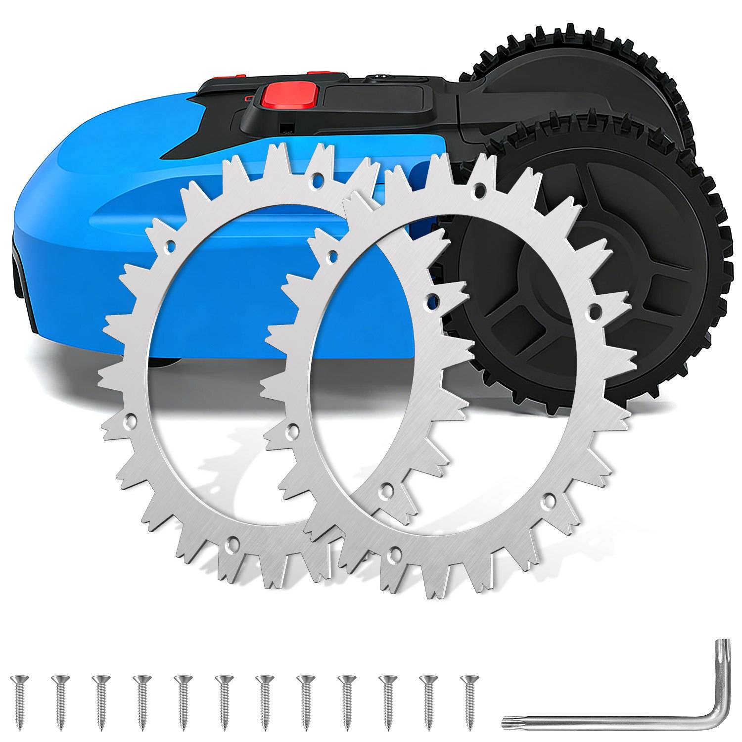 Mähroboter Rad Spikes Anti-Rutsch-Platten 2er Set Silber aus 65# Manganstahl
