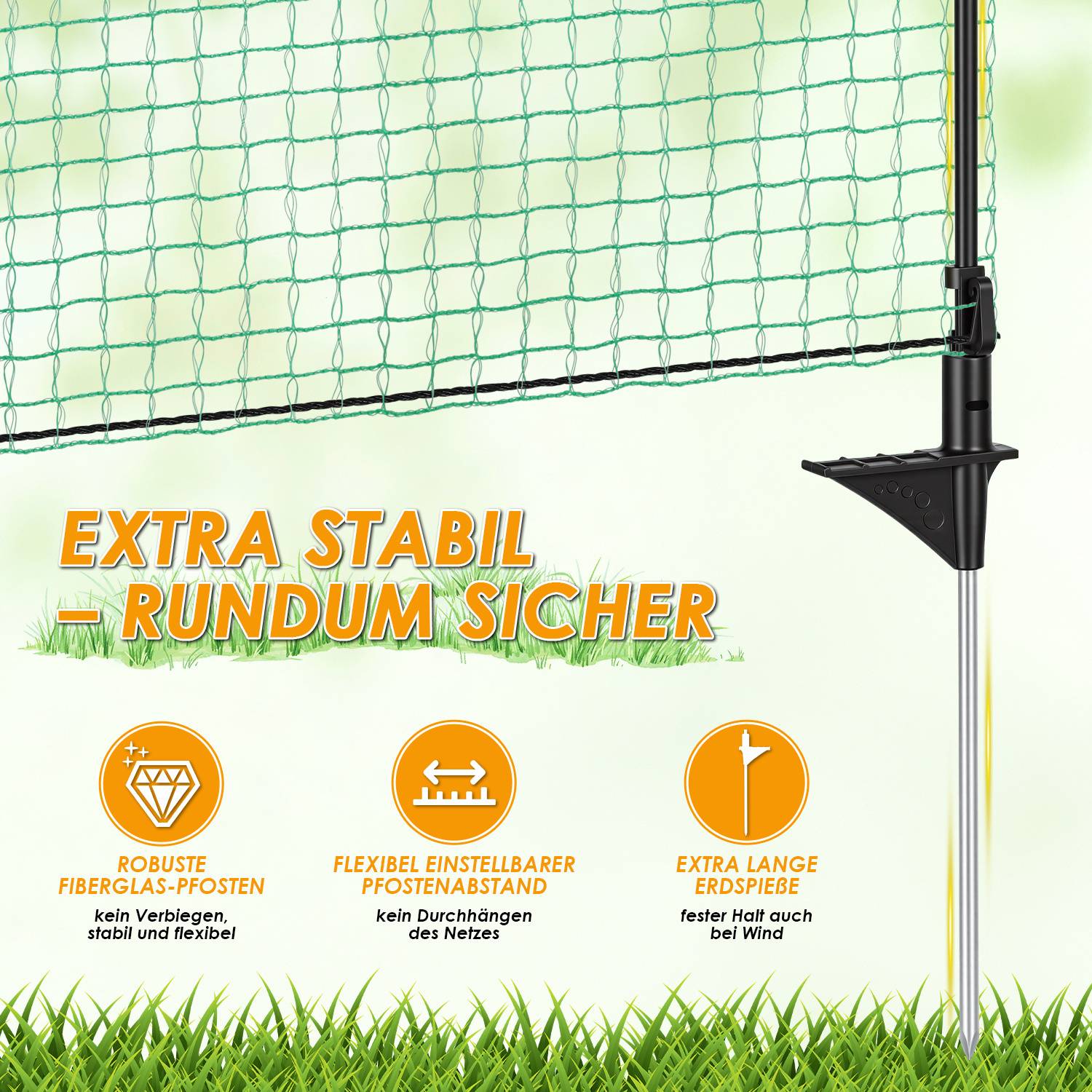 Mobiler Hundezaun Weidezaun 115 cm x 20 m – Elektrozaunnetz für Hunde, Hühner & Garten – Flexibler Begrenzungszaun mit Pfosten, Heringen und Iso