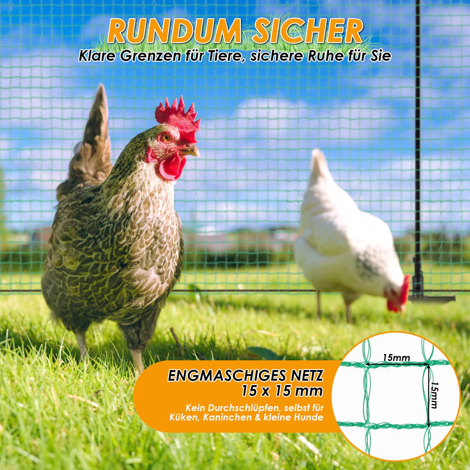Mobiler Hundezaun Weidezaun 115 cm x 20 m – Elektrozaunnetz für Hunde, Hühner & Garten – Flexibler Begrenzungszaun mit Pfosten, Heringen und Iso