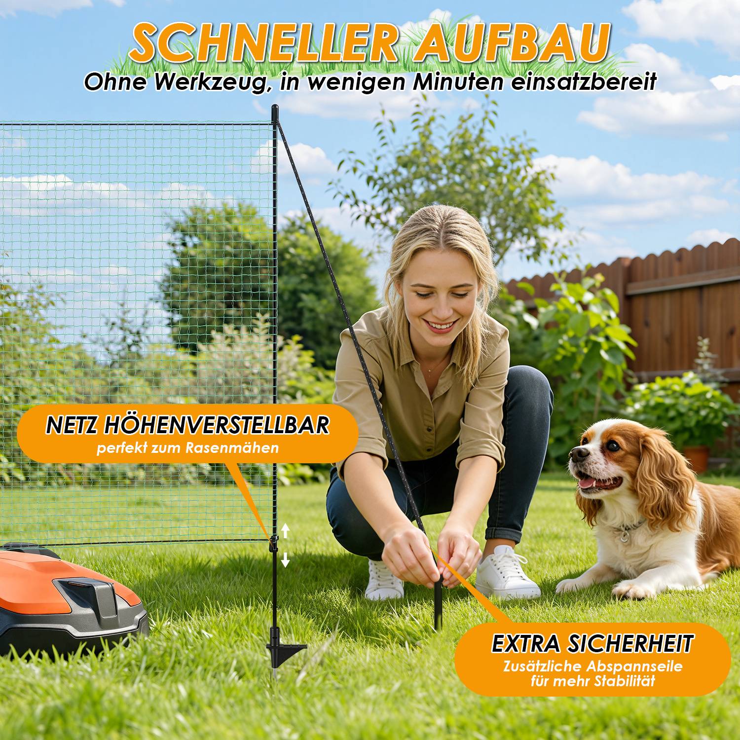 Mobiler Hundezaun Weidezaun 115 cm x 20 m – Elektrozaunnetz für Hunde, Hühner & Garten – Flexibler Begrenzungszaun mit Pfosten, Heringen und Iso
