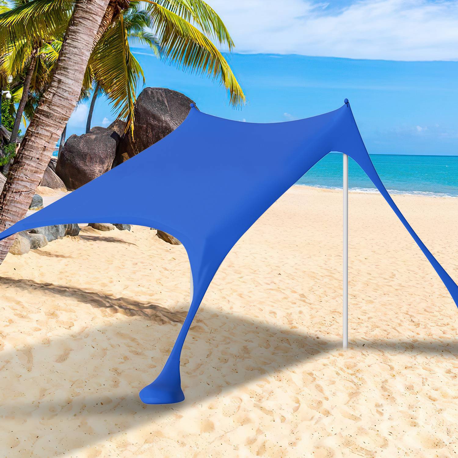 Strandmuschel Sonnensegel Strandzelt 300x300x200cm – Tragbares Strandzelt mit Alu-Stangen, UV-Sonnenschutz, einfacher Aufbau, blau