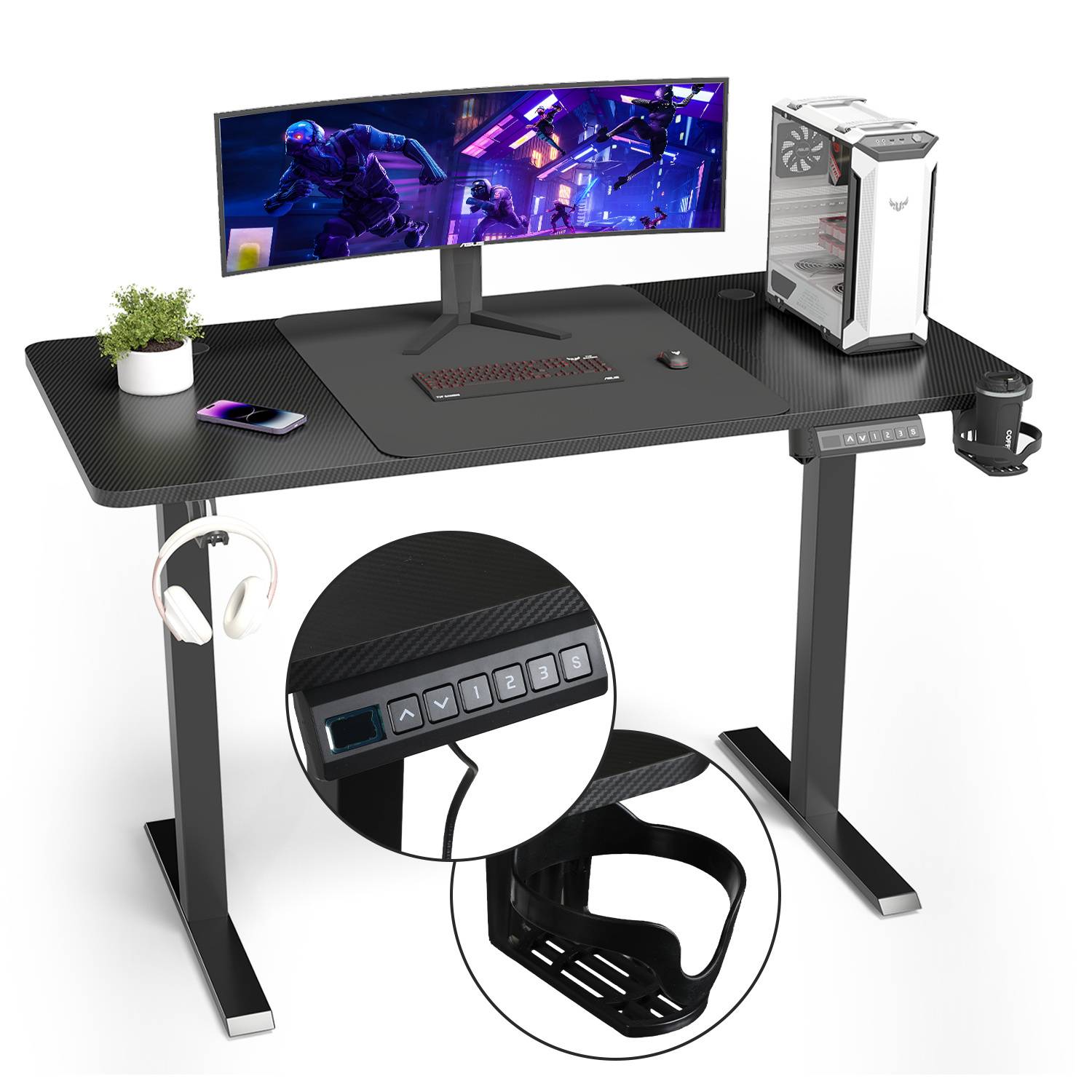 Elektrischer Schreibtisch höhenverstellbar 140x60 cm – Einmotor Tischgestell 2-stufig 55x55 mm, Sitz-Steh Tisch mit Tischplatte, Schwarz
