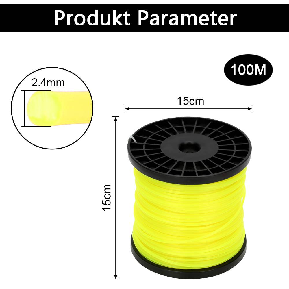 Mähfaden 100M Rund/Stern/6-skant Trimmerfäden Ersatz 2,4mm Gelb