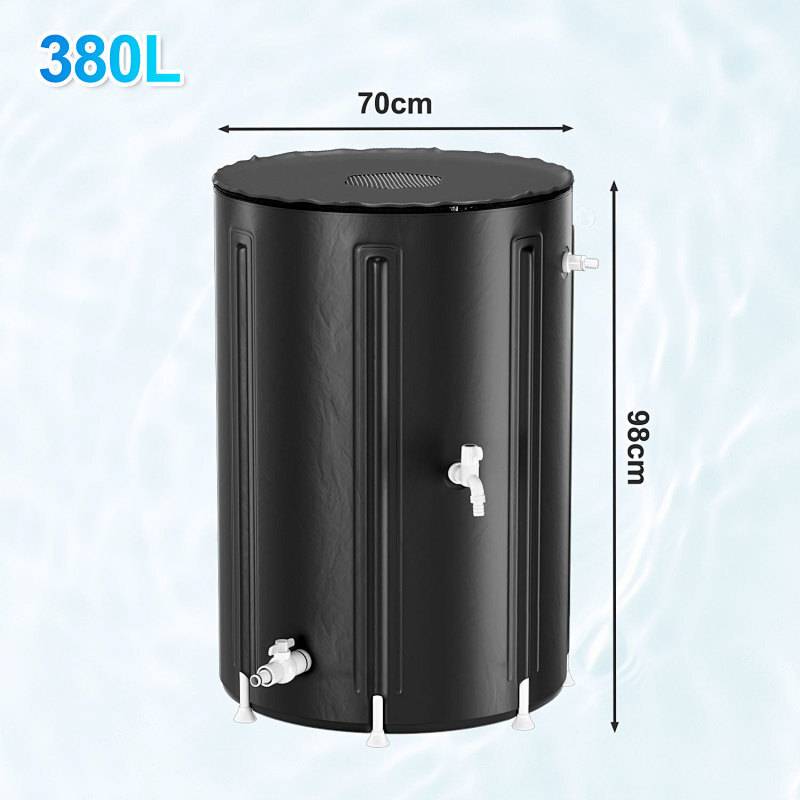 380L Regentonne Faltbar Schwarz mit Wasserhahn – Regenwassertonne Regenfass Wassertank PVC Regenwasserspeicher für Garten