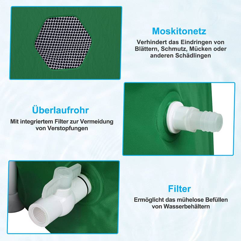 200L Regentonne Faltbar Grün – Regenwassertonne Regenfass Wassertank PVC Wasserspeicher für Garten