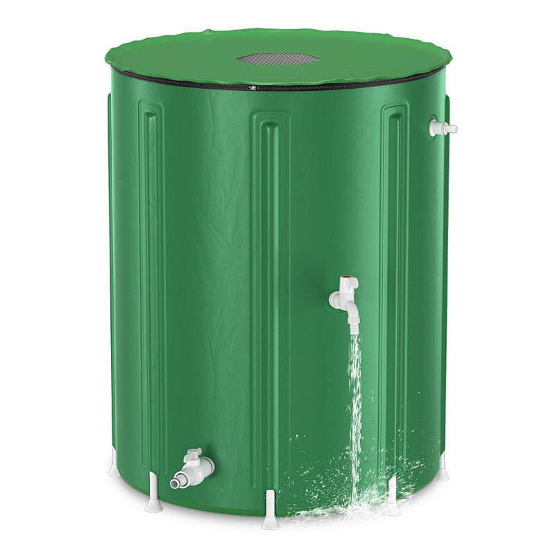500L Regentonne Faltbar Grün mit Hahn – Regenwassertonne Regenfass Wassertank PVC Wasserspeicher für Garten