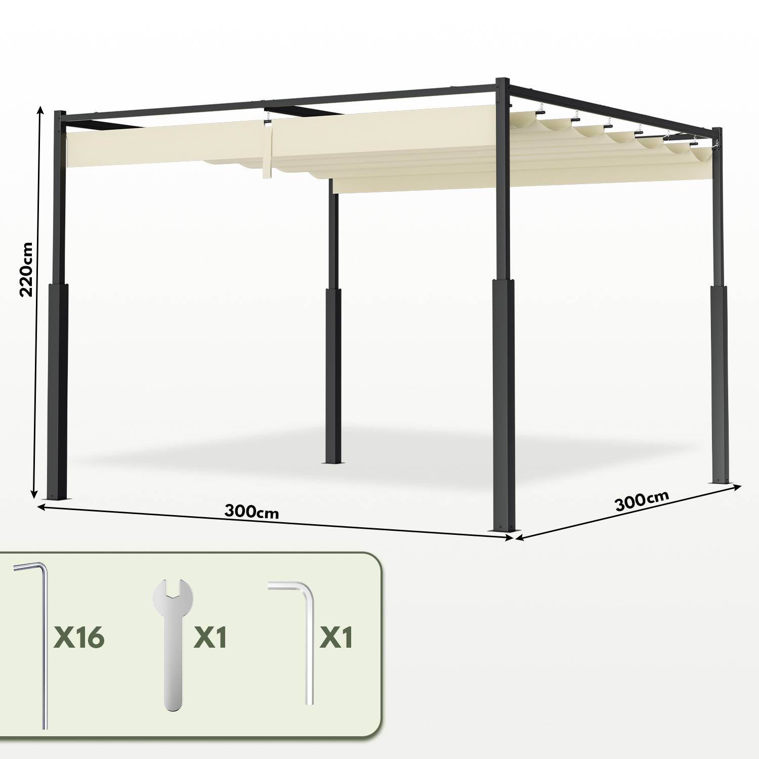 Pergola 3 x 3 m Wasserdicht Stabil Winterfest, Garten Pavillon mit Sonnenschutz uberdachung, UV-Schutz, Beige
