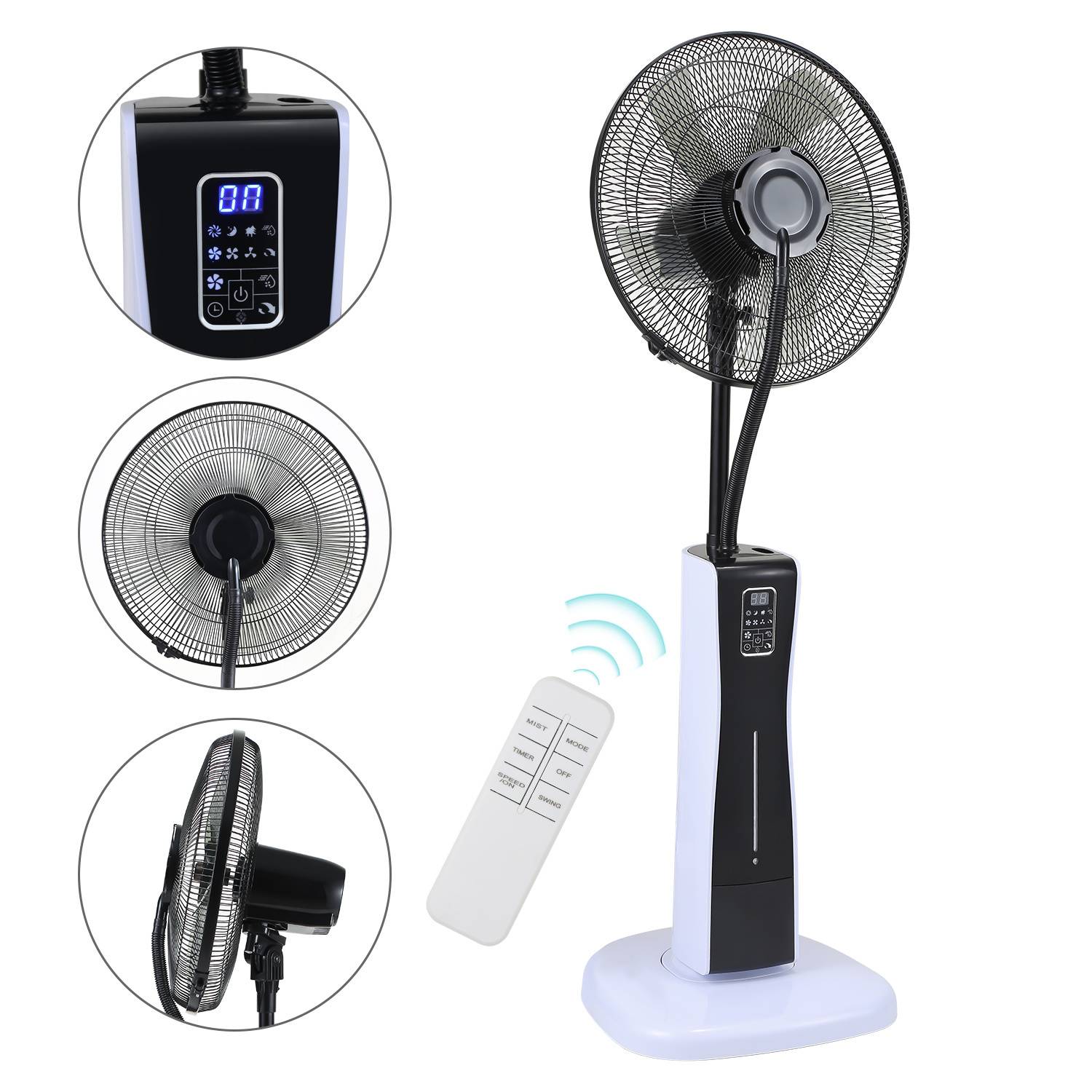 Standventilator mit Wasser Ultraschall-Sprühnebel Wasserkühlung, Stand-Ventilator mit Fernbedienung, Timer-Funktion, Nebelfunktion 75W