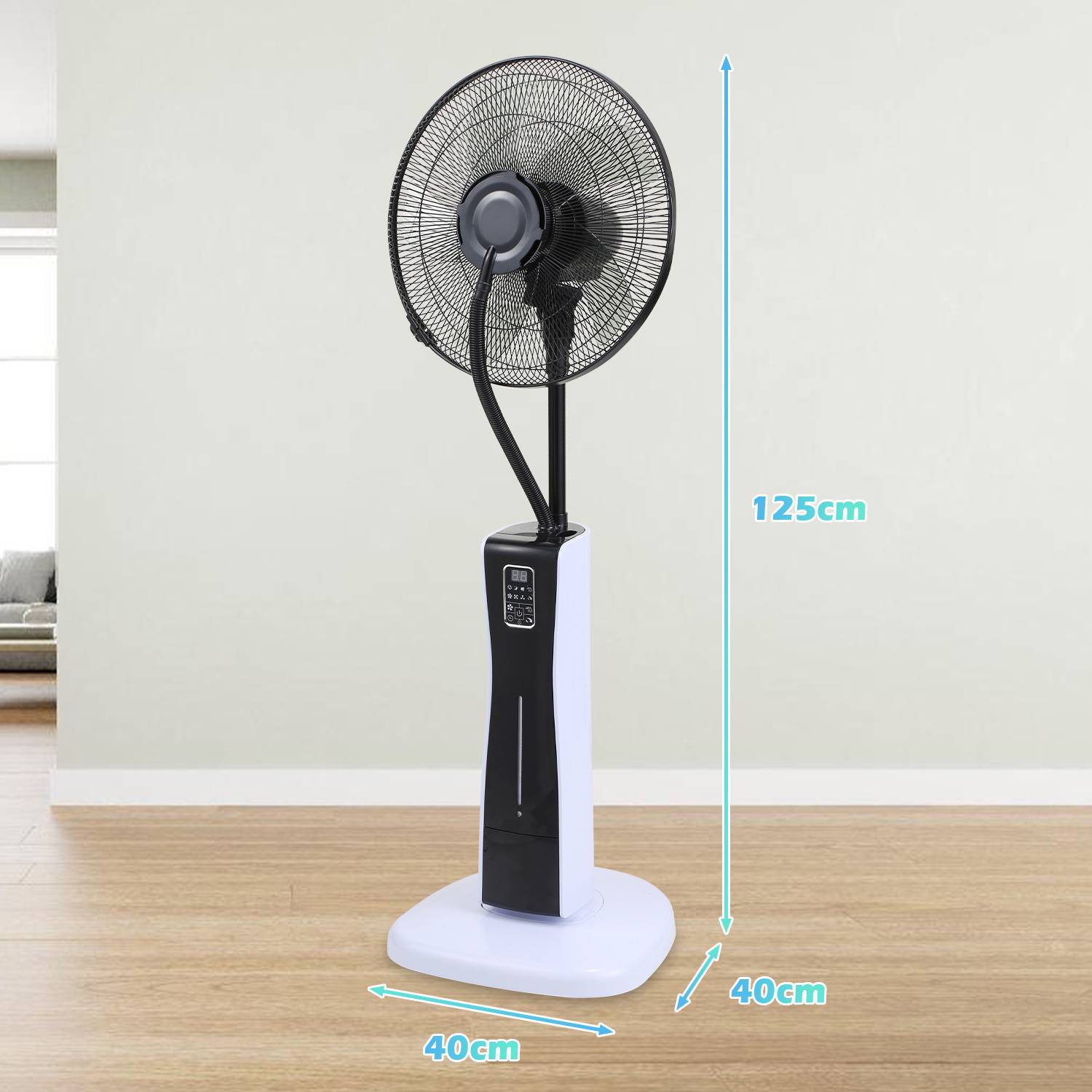 Standventilator mit Nebelfunktion für angenehmes Raumklima 75W Ventilator mit 4 Modi mit Fernbedienung & Timer-Funktion Schwarz