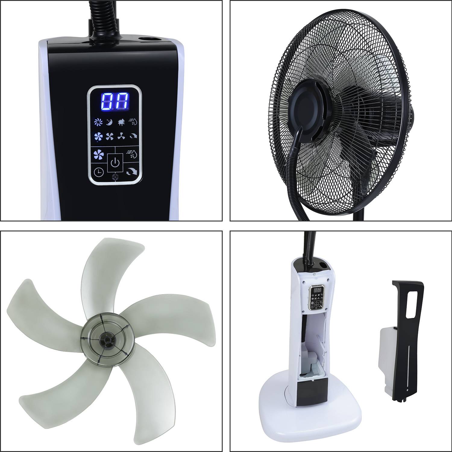 Standventilator mit Nebelfunktion für angenehmes Raumklima 75W Ventilator mit 4 Modi mit Fernbedienung & Timer-Funktion Schwarz