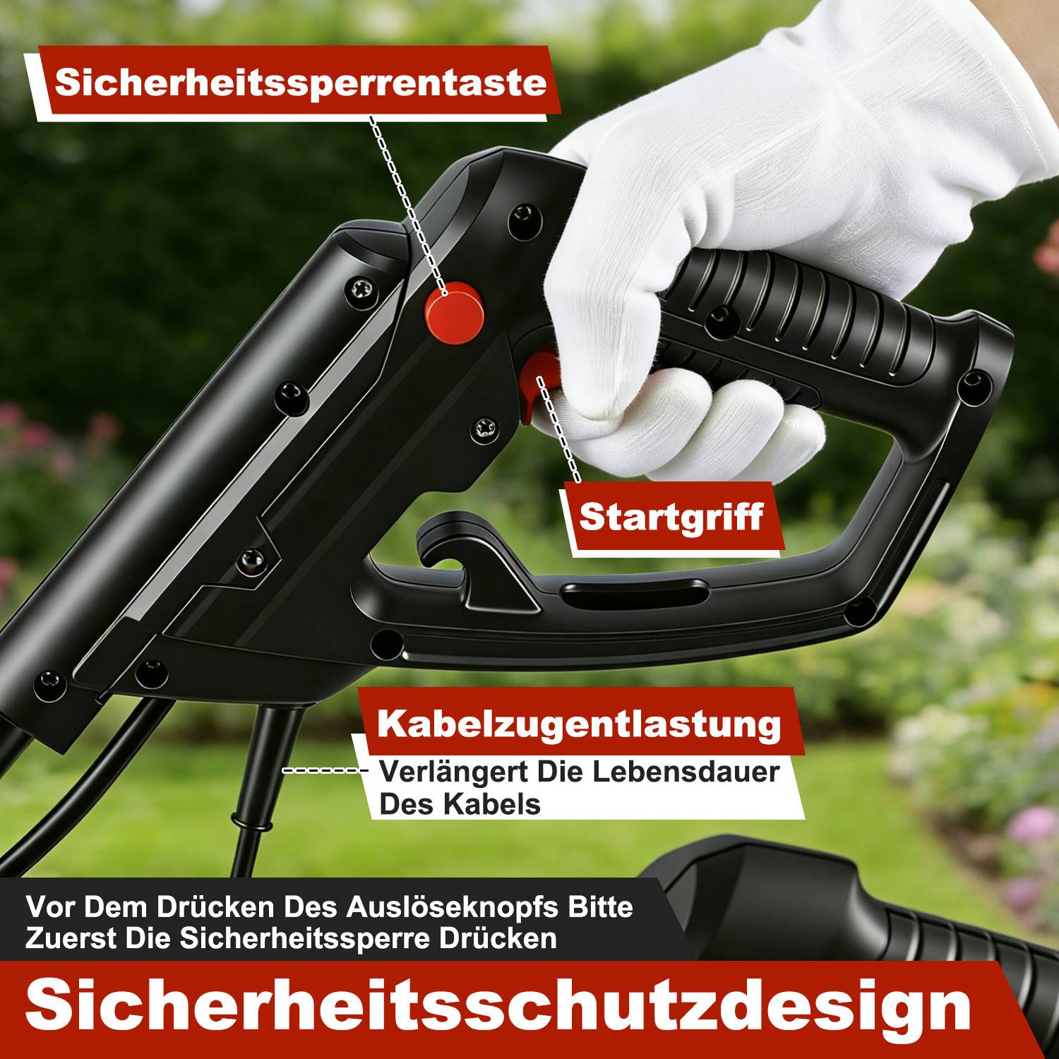 Gartenfräse elektrisch 1050W, Kompakte Bodenfräse 36 cm Arbeitsbreite, 22 cm Arbeitstiefe elektrische Bodenhacke Motorhacke, 16 Messer zum Boden auf
