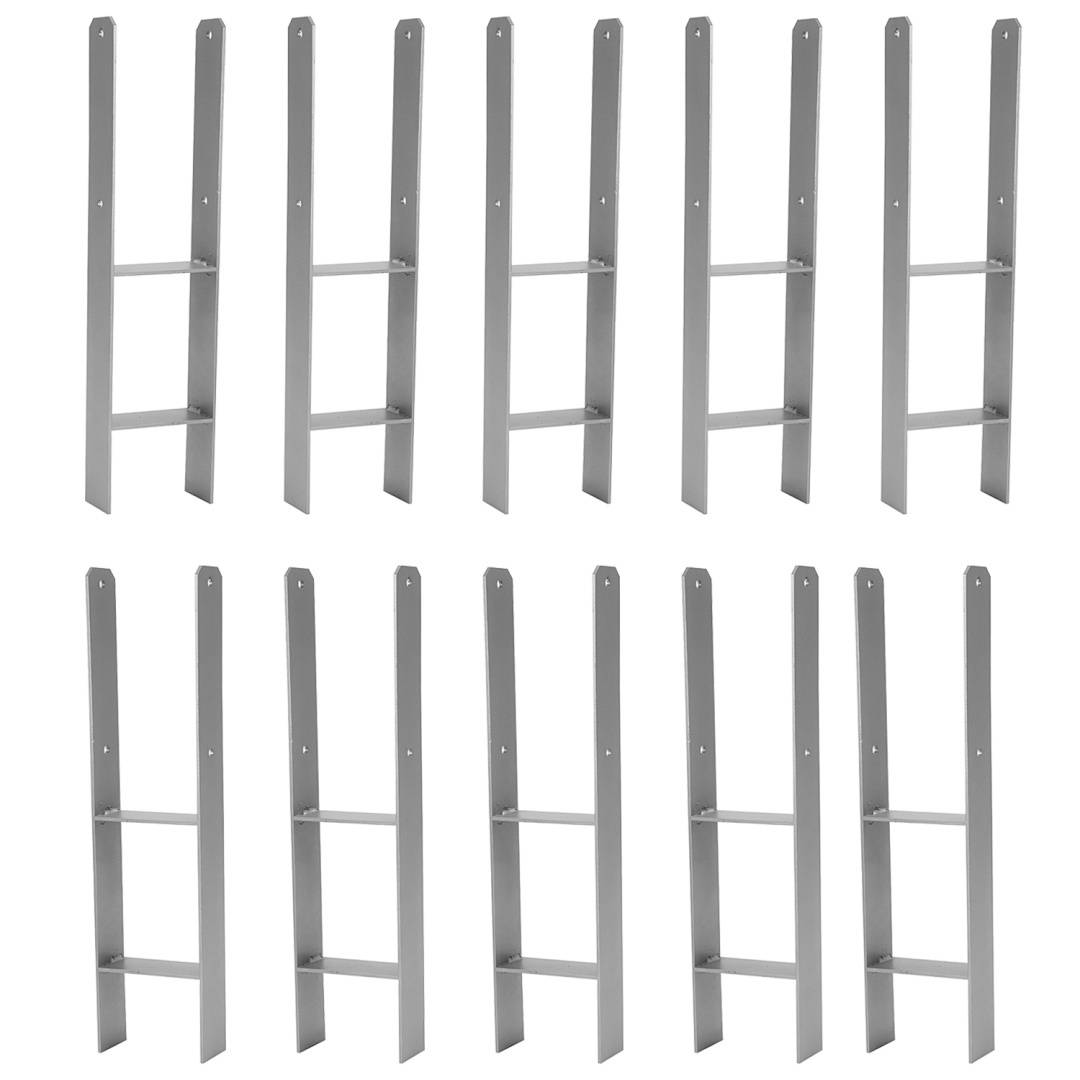 Pfostenanker Set 10 Stk für Holzpfosten, 600 mm, 111 mm Stabile H Anker Pfostenträger für Zaun, Pergola, Carport und Gartenbau