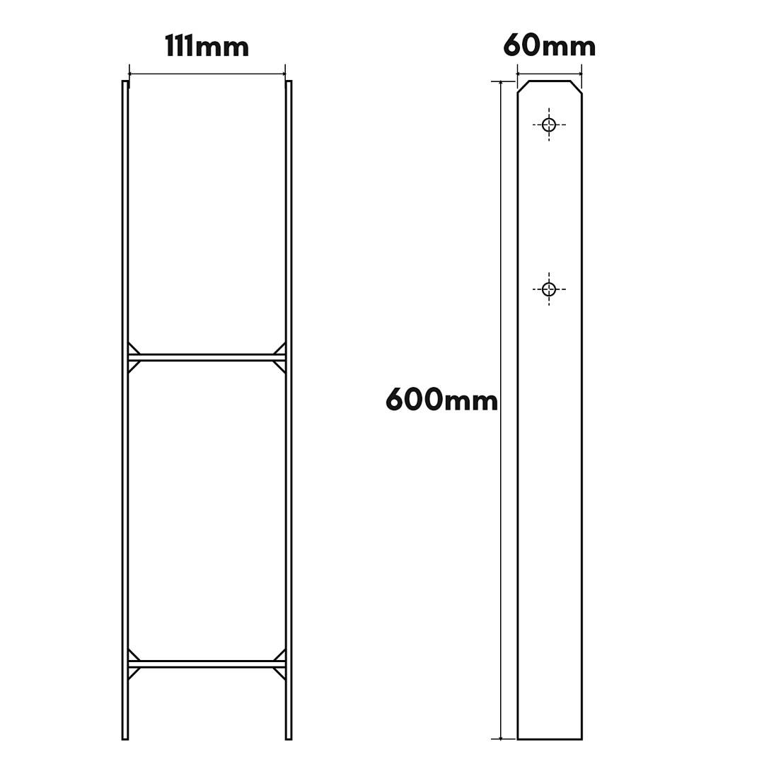 Pfostenanker Set 10 Stk für Holzpfosten, 600 mm, 111 mm Stabile H Anker Pfostenträger für Zaun, Pergola, Carport und Gartenbau