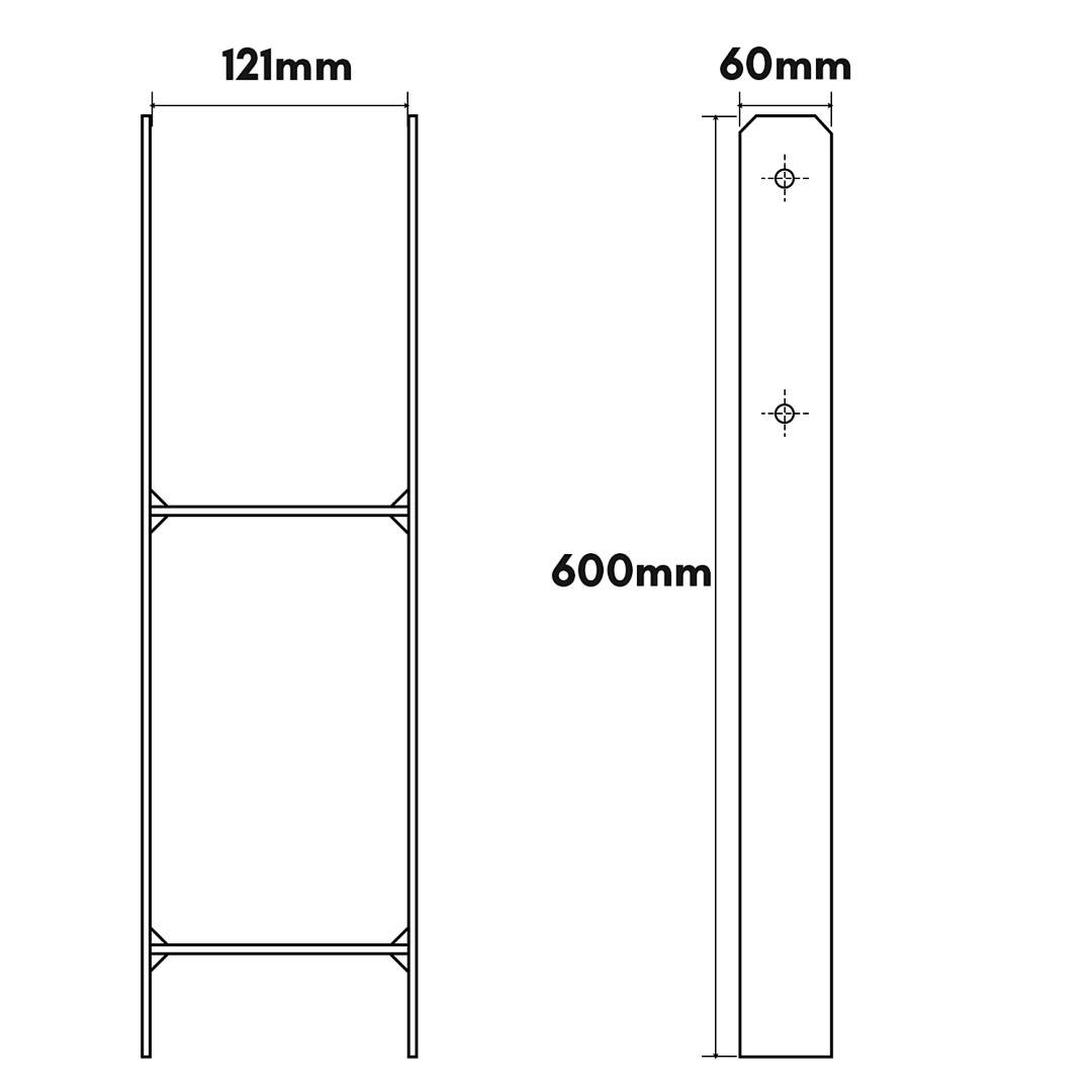 Pfostenanker H-Anker Set 12 Stk, 600 mm, 121 mm Stabile Bodenverankerung für Zaun, Pergola, Carport und Gartenbau