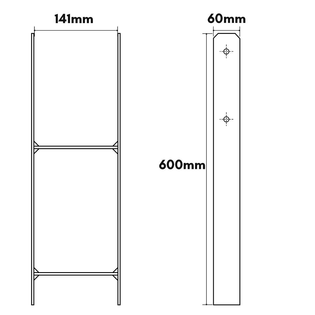 Pfostenanker Set 12 Stk für Holzpfosten, 600 mm, 141 mm Stabile H Anker Pfostenträger für Zaun, Pergola, Carport und Gartenbau