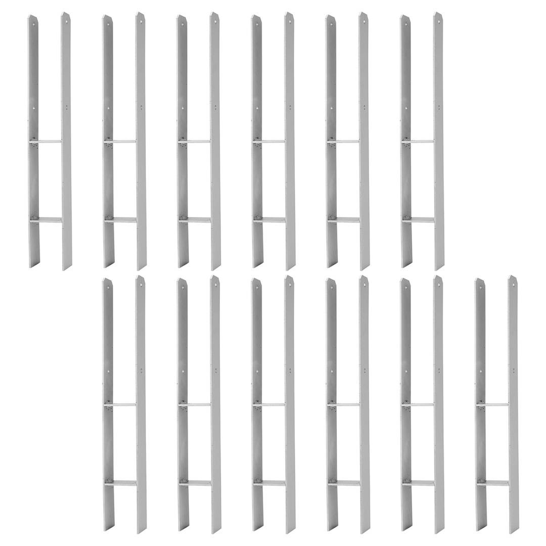 Pfostenanker H-Anker Set 12 Stk, 600 mm, 81 mm Stabile Bodenverankerung für Zaun, Pergola, Carport und Gartenbau