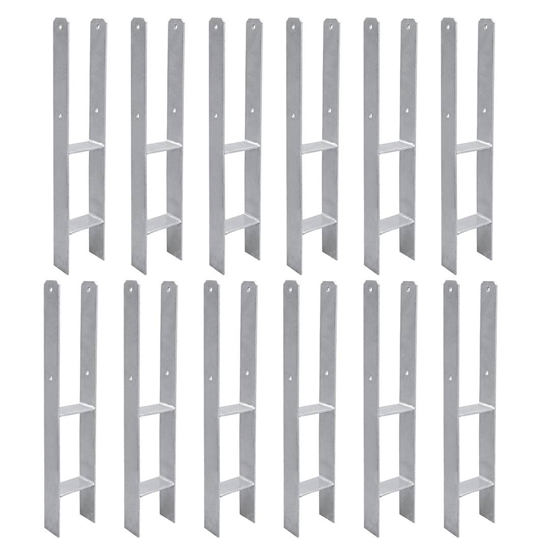 Pfostenanker Set 12 Stk für Holzpfosten, 600 mm, 91 mm Stabile H Anker Pfostenträger für Zaun, Pergola, Carport und Gartenbau