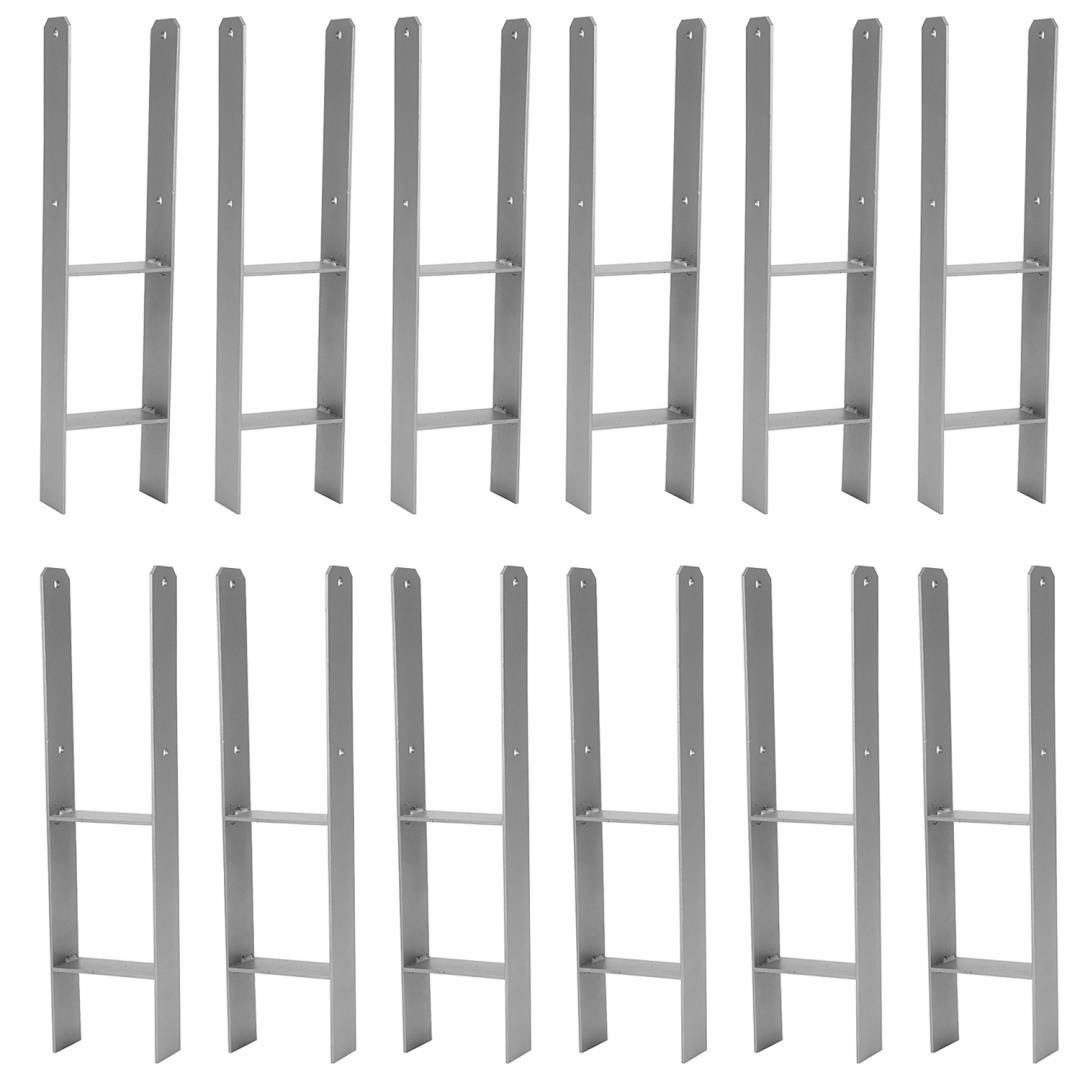 Pfostenanker Set 12 Stk für Holzpfosten, 600 mm, 111 mm Stabile H Anker Pfostenträger für Zaun, Pergola, Carport und Gartenbau