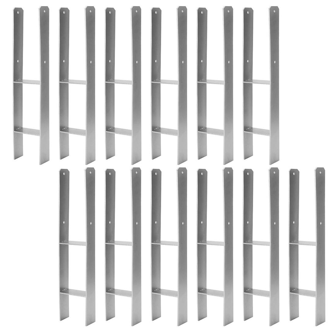 Pfostenanker Set 12 Stk für Holzpfosten, 600 mm, 121 mm Stabile H Anker Pfostenträger für Zaun, Pergola, Carport und Gartenbau