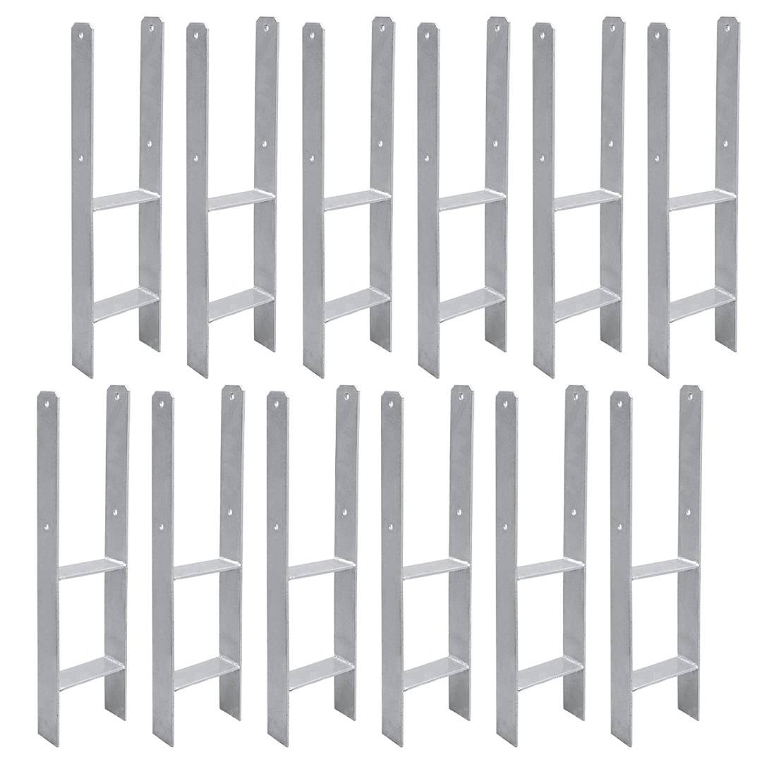 Pfostenanker Set 12 Stk für Holzpfosten, 600 mm, 141 mm Stabile H Anker Pfostenträger für Zaun, Pergola, Carport und Gartenbau