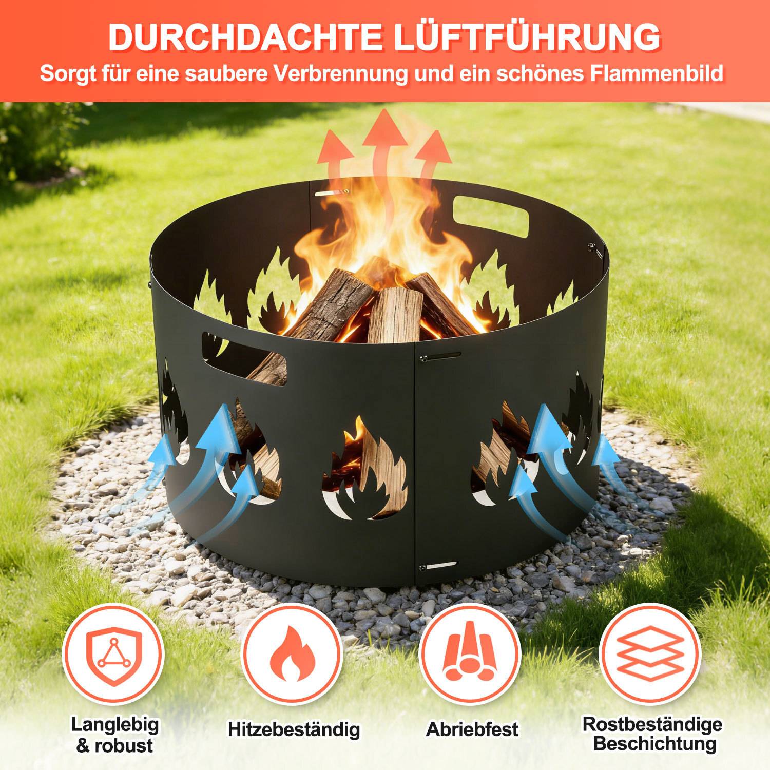 Funkenschutz, schwarzer, zusammensetzbarer Feuerschutz für Feuerstellen, Durchmesser 70–75 cm, verstellbar