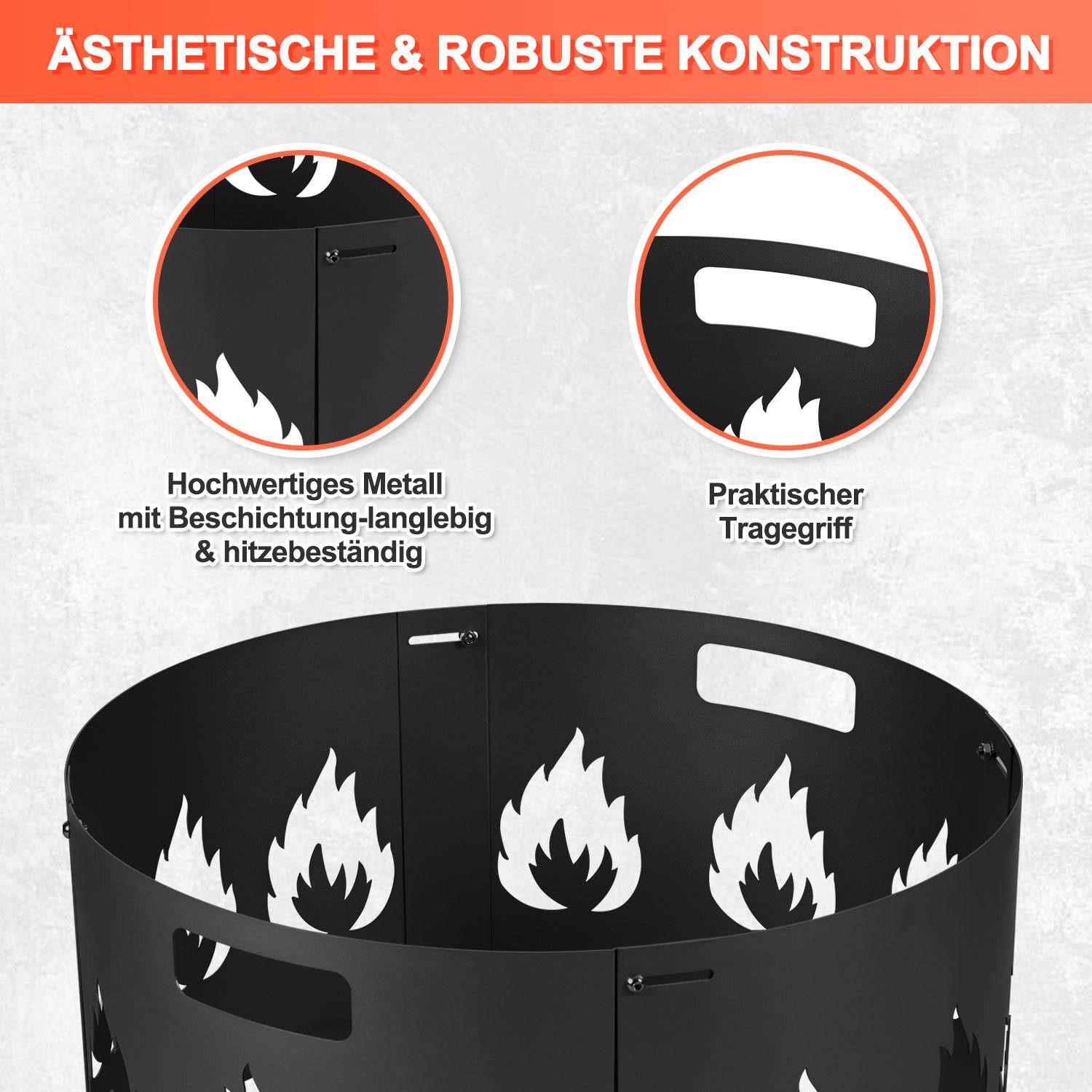Funkenschutz, schwarzer, zusammensetzbarer Feuerschutz für Feuerstellen, Durchmesser 70–75 cm, verstellbar