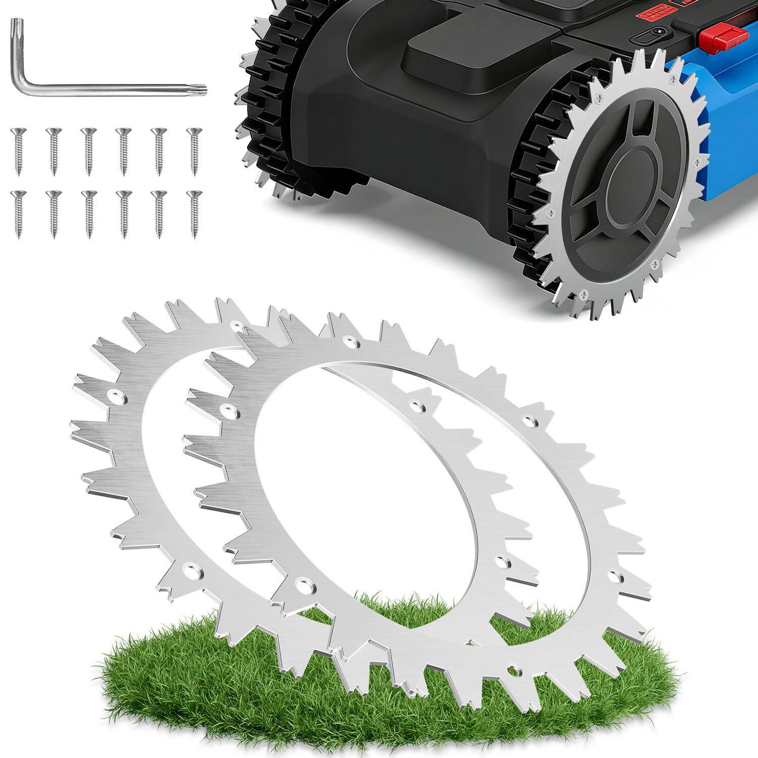 Mähroboter Rad Spikes Anti-Rutsch-Platten 2er Set Silber aus 65# Manganstahl