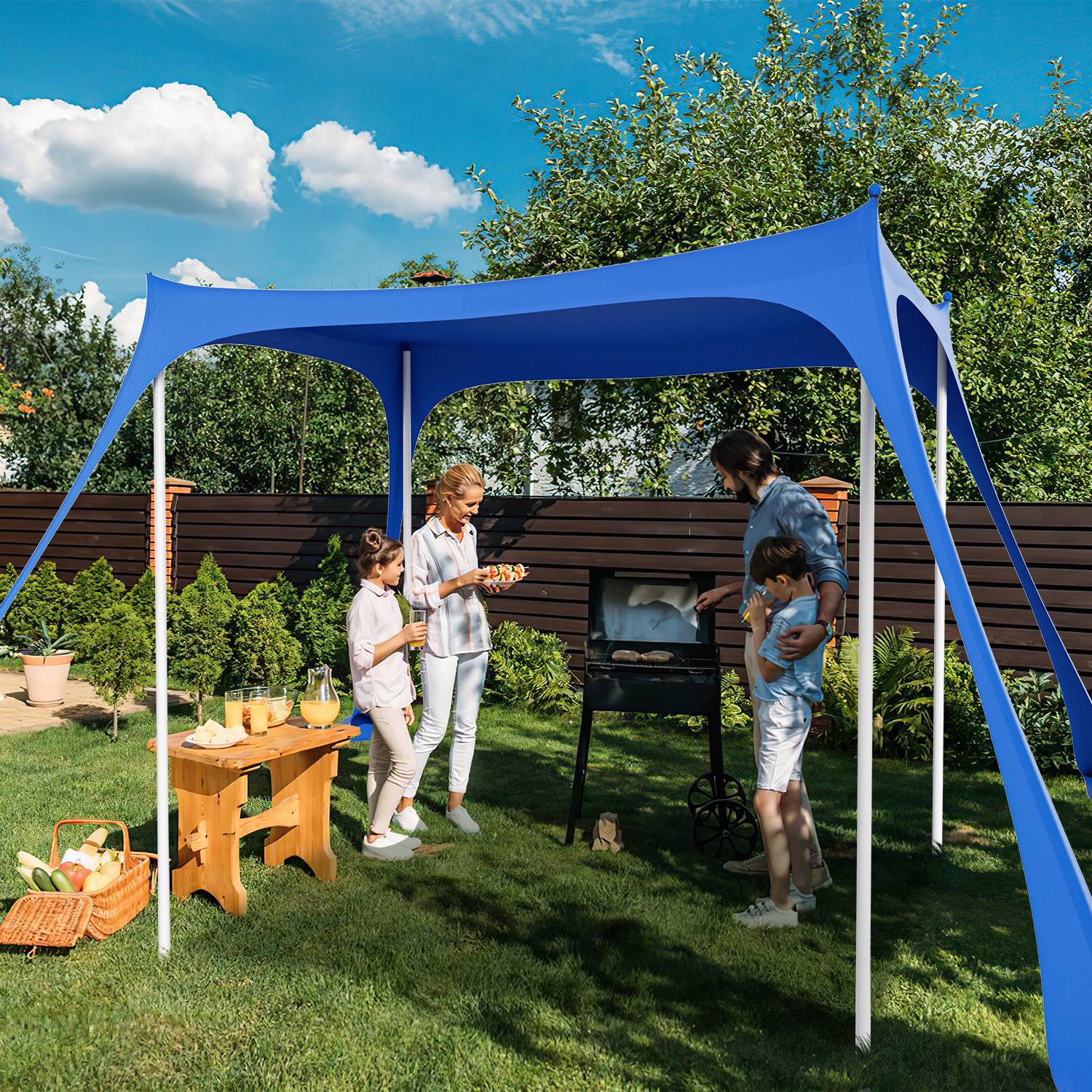 Strandmuschel Sonnensegel Strandzelt 300x300x200cm – Tragbares Strandzelt mit Alu-Stangen, UV-Sonnenschutz, einfacher Aufbau, blau