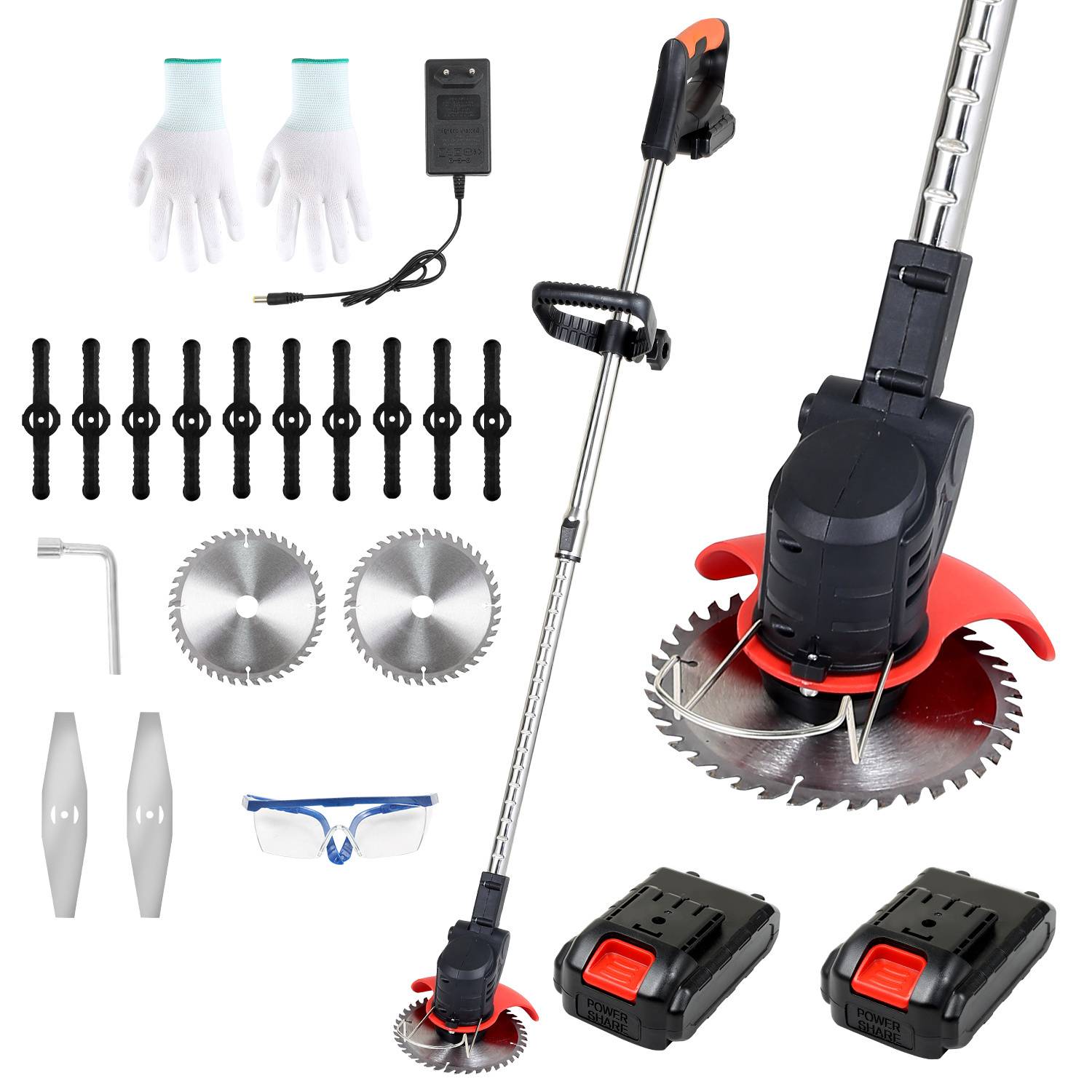 Akku-Rasentrimmer, Rasenkantenschneider (inkl. 2X 1.5Ah Akkus und Ladegerät), 2-in-1 Funktion Rasentrimmer, 18.000 U/min, 24V, Kantenschneider