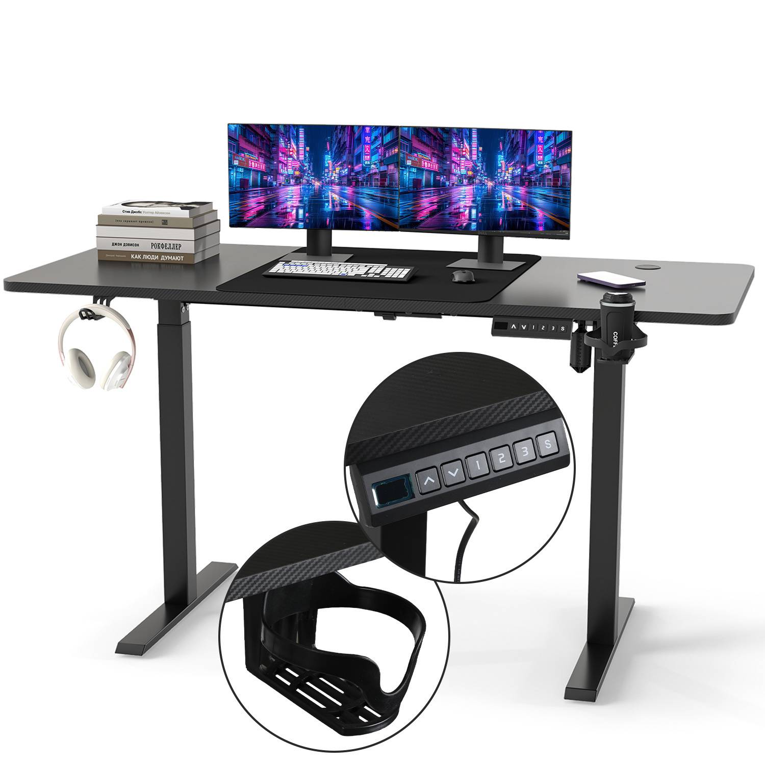 Elektrischer Schreibtisch höhenverstellbar 120x60 cm – Einmotor Tischgestell 2-stufig 55x55 mm, Sitz-Steh Tisch mit Tischplatte, Schwarz