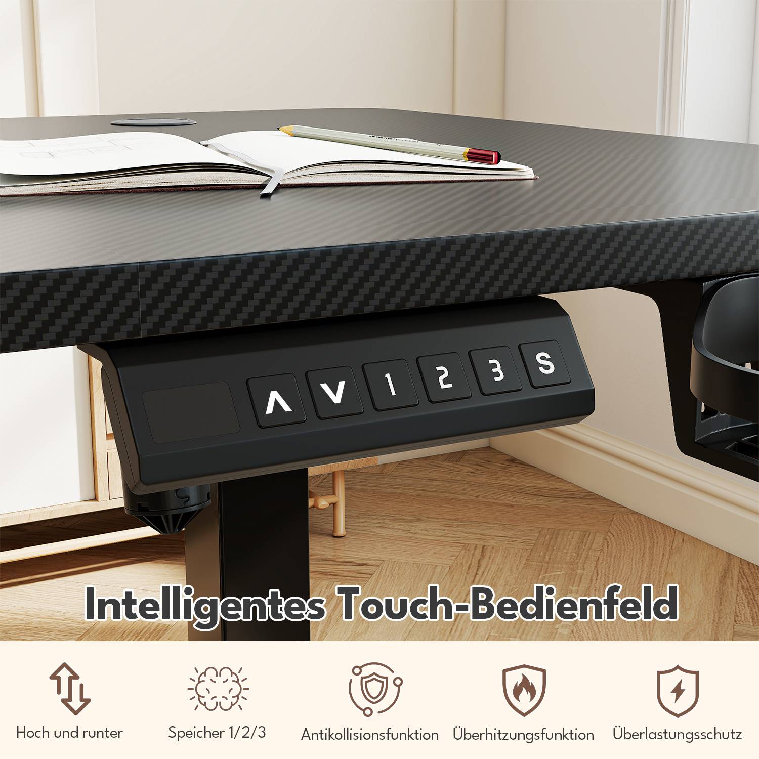 Elektrischer Schreibtisch höhenverstellbar 140x60 cm – Einmotor Tischgestell 2-stufig 55x55 mm, Sitz-Steh Tisch mit Tischplatte, Schwarz