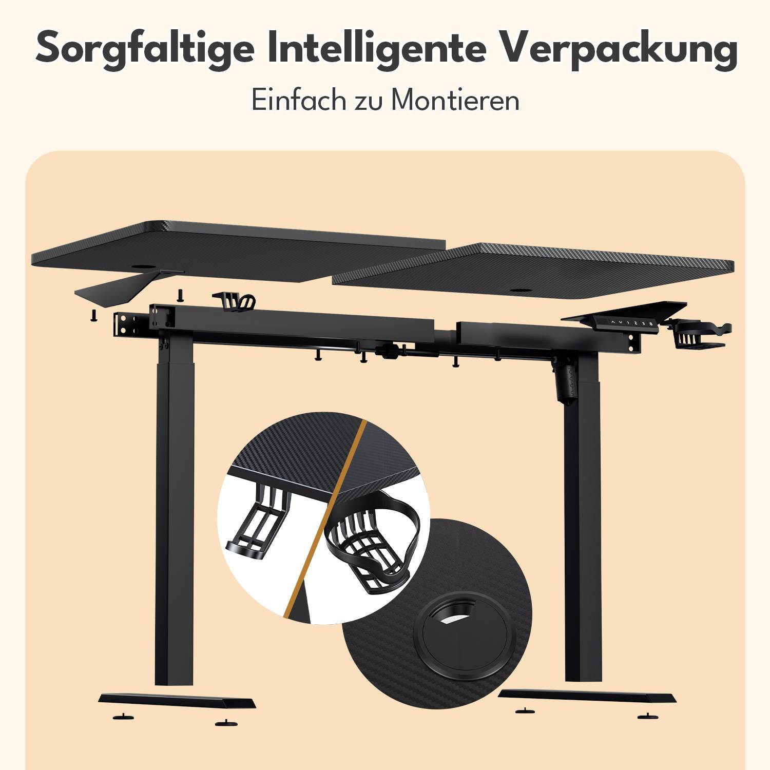 Elektrischer Schreibtisch höhenverstellbar 140x60 cm – Einmotor Tischgestell 2-stufig 55x55 mm, Sitz-Steh Tisch mit Tischplatte, Schwarz