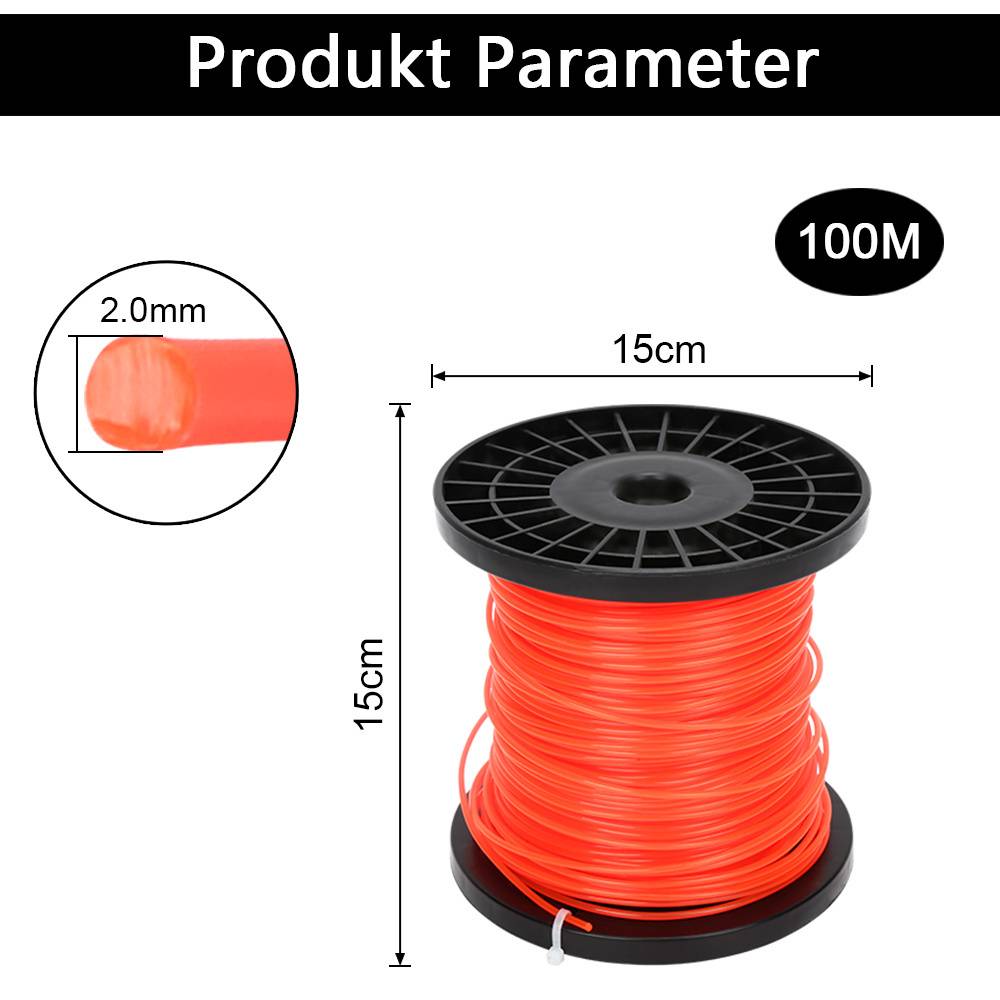 Mähfaden 100M Rund/Stern/6-skant Trimmerfäden Ersatz 2mm Orange
