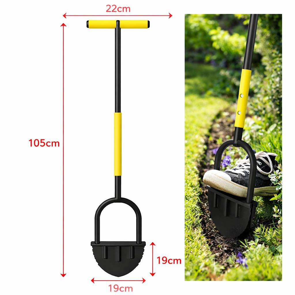 3 Stück Handrasentrimmer 105 cm mit T-Griff, gezahntem Stahlmesser, Gartengerät für Rasenkanten, inklusive Handschuhe