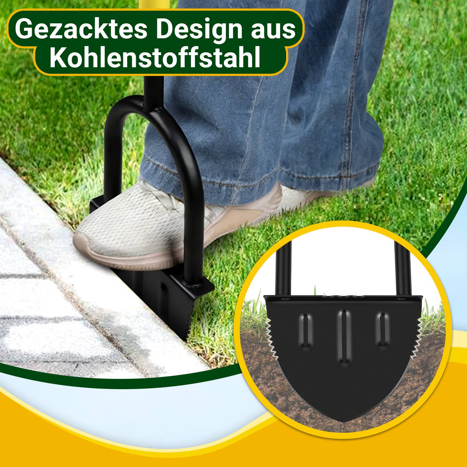 2 Stück Handrasentrimmer 105 cm mit T-Griff, gezahntem Stahlmesser, Gartengerät für Rasenkanten, inklusive Handschuhe