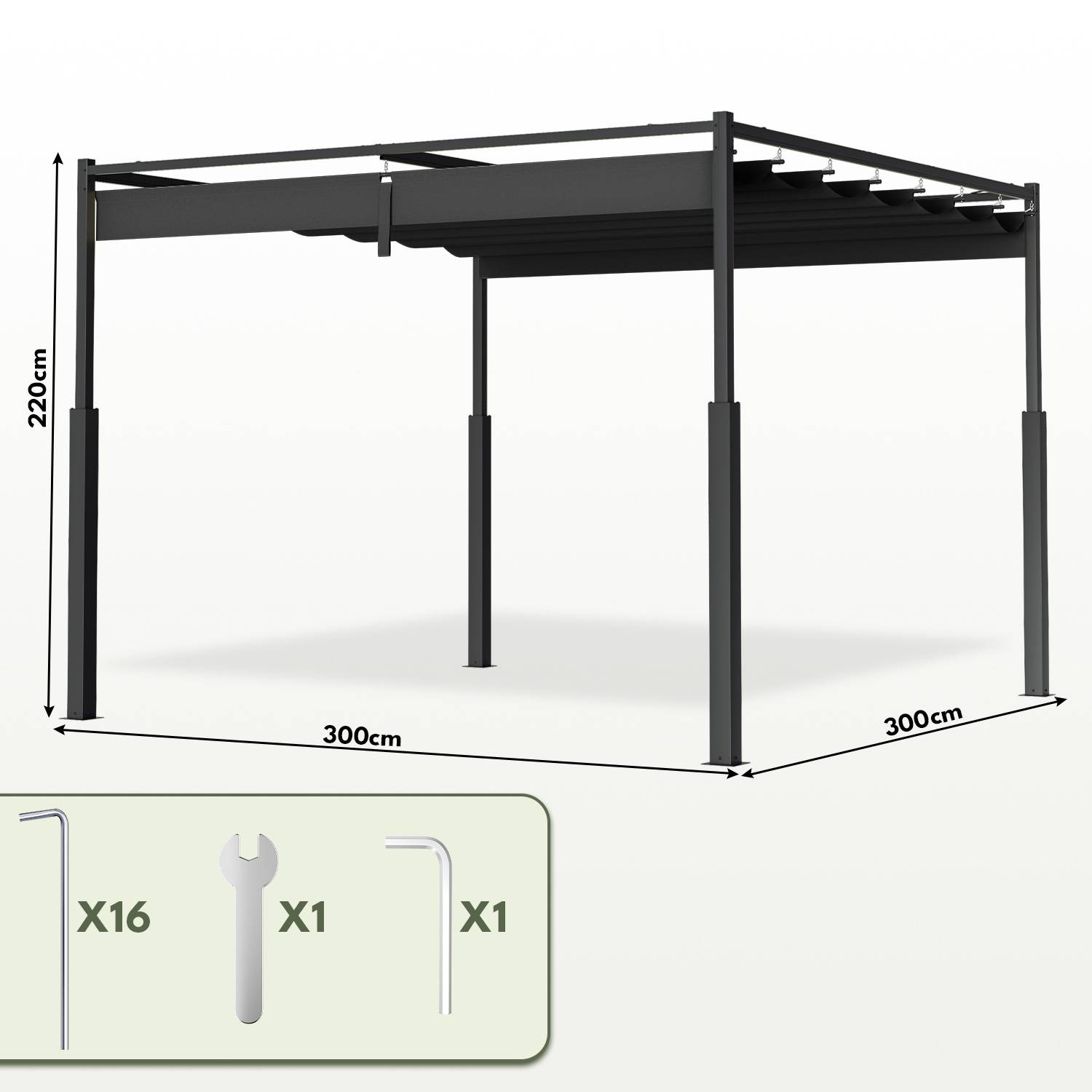 Pergola 3 x 3 m Wasserdicht Stabil Winterfest, Garten Pavillon mit Sonnenschutz uberdachung, UV-Schutz, Grau