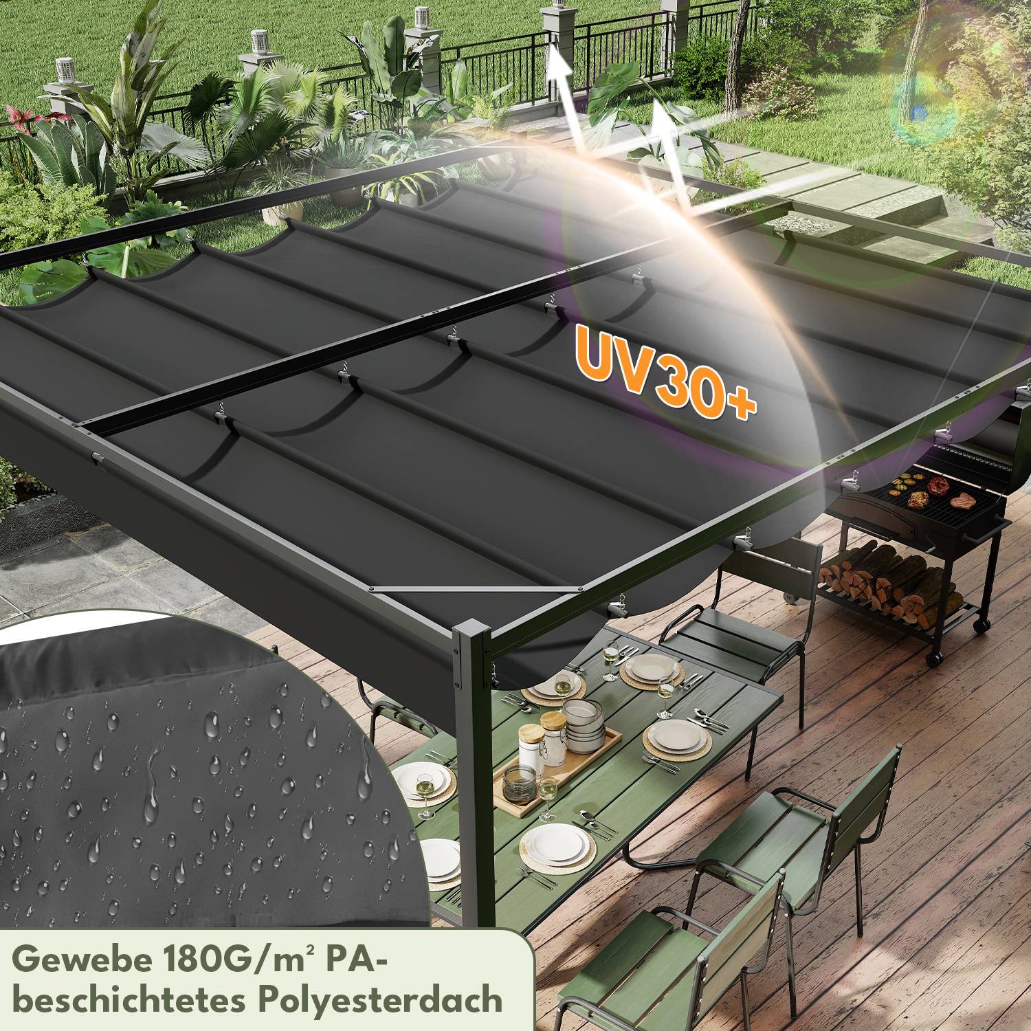 Pergola 3 x 3 m Wasserdicht Stabil Winterfest, Garten Pavillon mit Sonnenschutz uberdachung, UV-Schutz, Grau