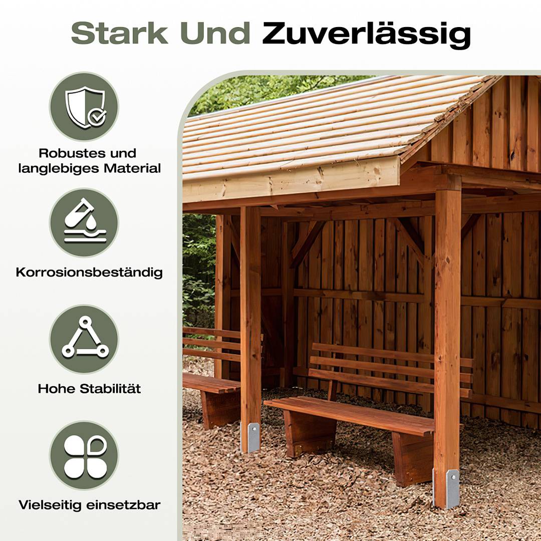 Pfostenanker Set 12 Stk für Holzpfosten, 600 mm, 101 mm Stabile H Anker Pfostenträger für Zaun, Pergola, Carport und Gartenbau