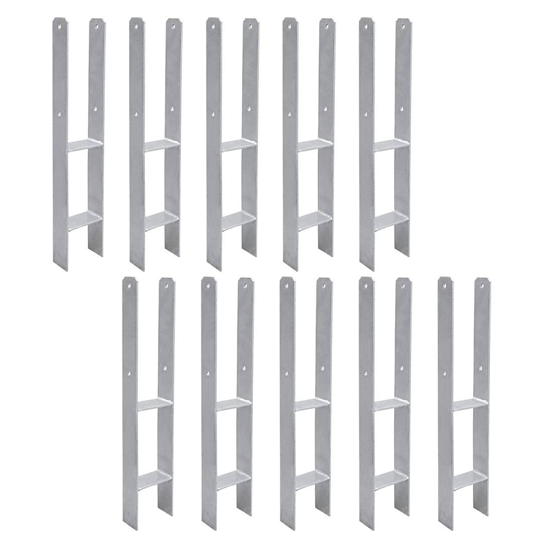 Pfostenanker H-Anker Set 10 Stk, 600 mm, 91 mm Stabile Bodenverankerung für Zaun, Pergola, Carport und Gartenbau