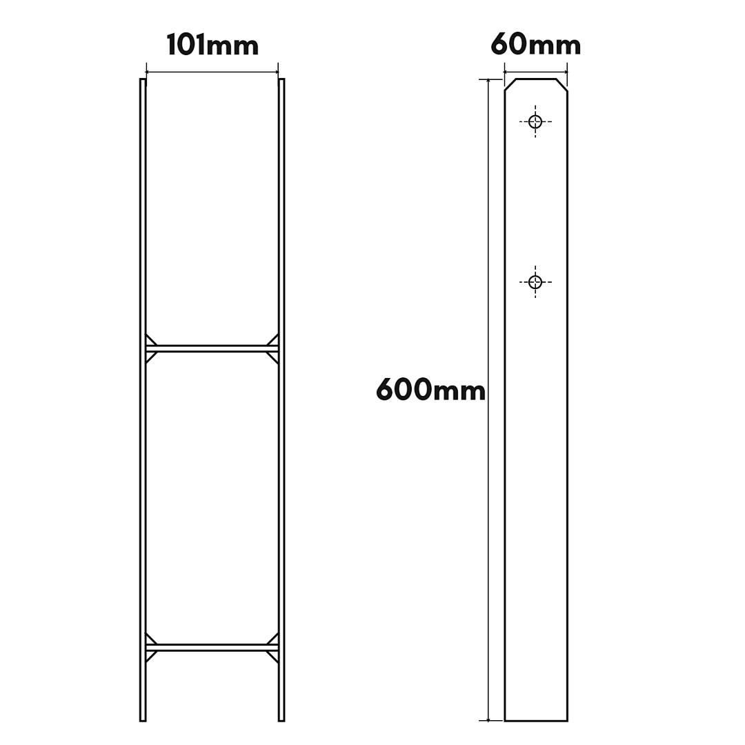Pfostenanker Set 12 Stk für Holzpfosten, 600 mm, 101 mm Stabile H Anker Pfostenträger für Zaun, Pergola, Carport und Gartenbau
