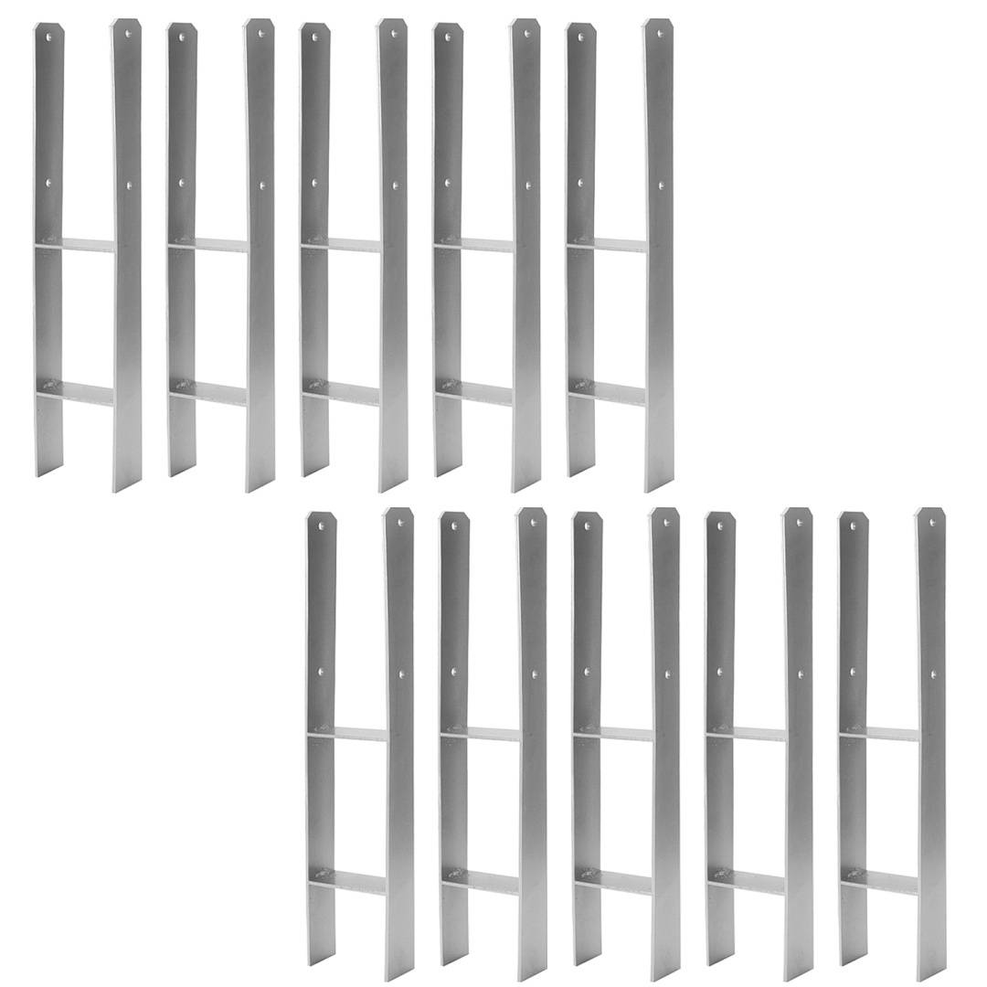 Pfostenanker H-Anker Set 10 Stk, 600 mm, 121 mm Stabile Bodenverankerung für Zaun, Pergola, Carport und Gartenbau