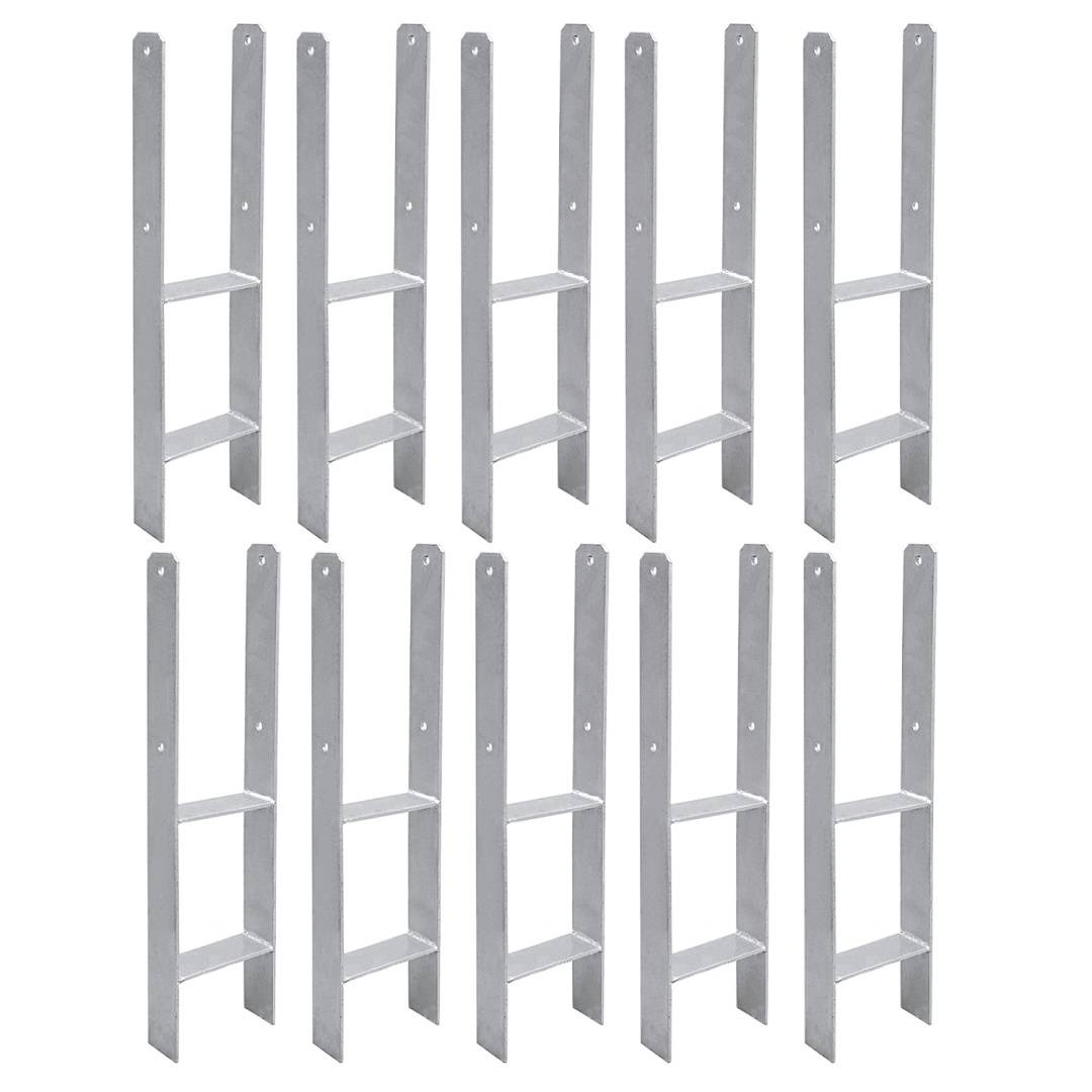 Pfostenanker H-Anker Set 10 Stk, 600 mm, 141 mm Stabile Bodenverankerung für Zaun, Pergola, Carport und Gartenbau