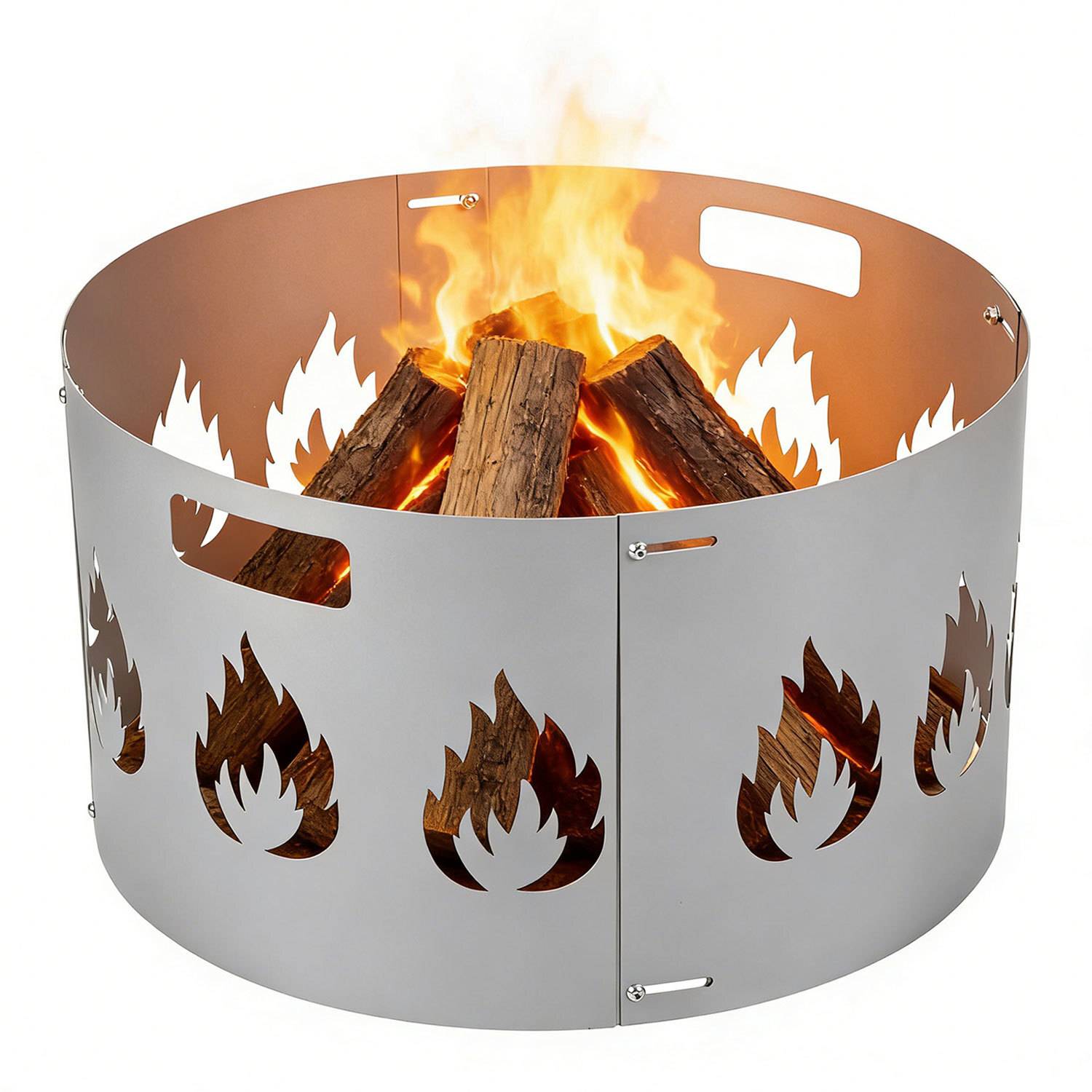 Funkenschutz, silberfarbene, zusammensetzbare Feuerschale mit Brandschutzhaube, Durchmesser 70–75 cm, verstellbar