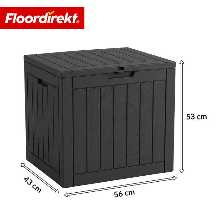FLOORDIREKT Gartenbox in Holz-Optik - Wetterfest & Robust - Kissenbox für Terrasse & Balkon - 118 L - 56 x 43 x 53 cm - Anthrazit