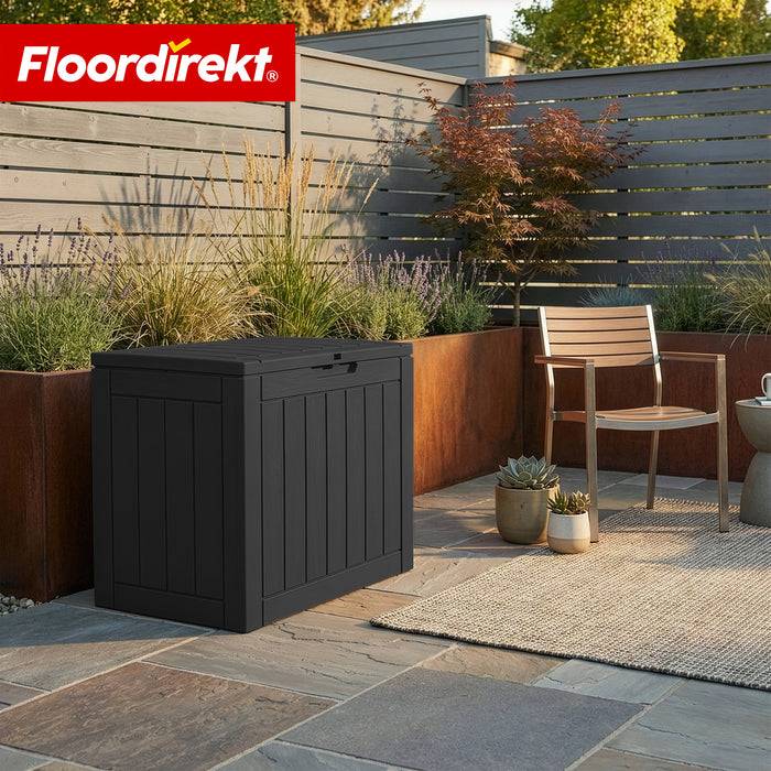 FLOORDIREKT Gartenbox in Holz-Optik - Wetterfest & Robust - Kissenbox für Terrasse & Balkon - 118 L - 56 x 43 x 53 cm - Anthrazit