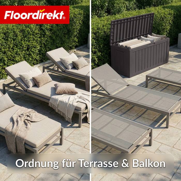 FLOORDIREKT Gartenbox in Holz-Optik - Wetterfest & Robust - Kissenbox für Terrasse & Balkon - 270 L - 117 x 53 x 55 cm - Anthrazit